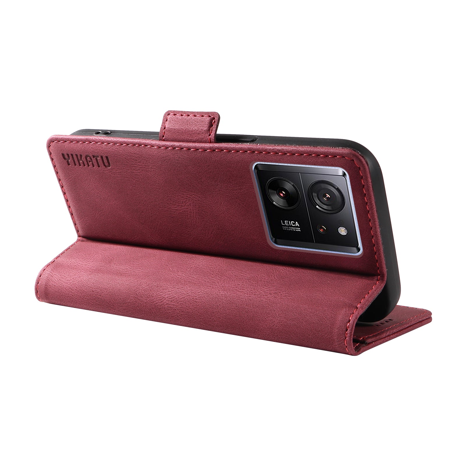 YIKATU YK-005 For Xiaomi 13T / 13T Pro / Redmi K60 Ultra Leather Phone Case Flip Stand Wallet Cover - Wine Red