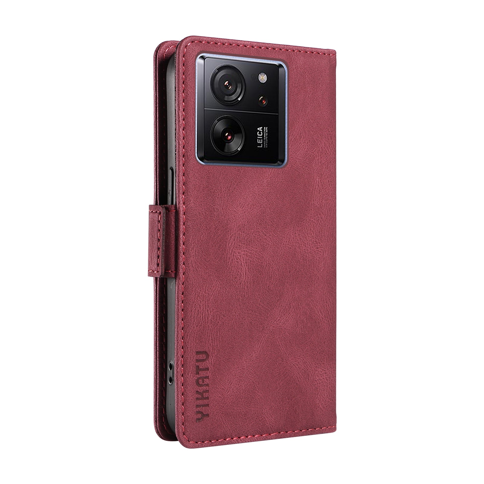 YIKATU YK-005 For Xiaomi 13T / 13T Pro / Redmi K60 Ultra Leather Phone Case Flip Stand Wallet Cover - Wine Red