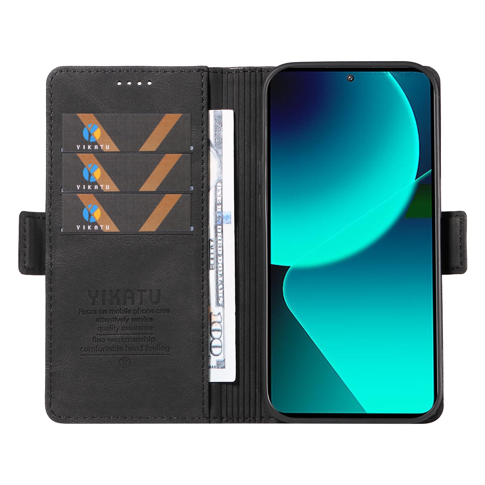 YIKATU YK-005 For Xiaomi 13T / 13T Pro / Redmi K60 Ultra Leather Phone Case Flip Stand Wallet Cover - Black