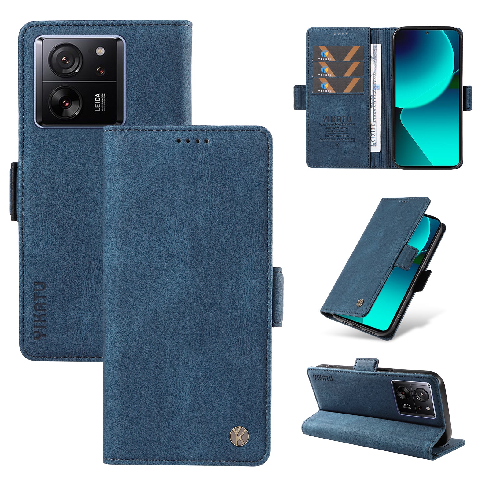 YIKATU YK-005 For Xiaomi 13T / 13T Pro / Redmi K60 Ultra Leather Phone Case Flip Stand Wallet Cover - Blue