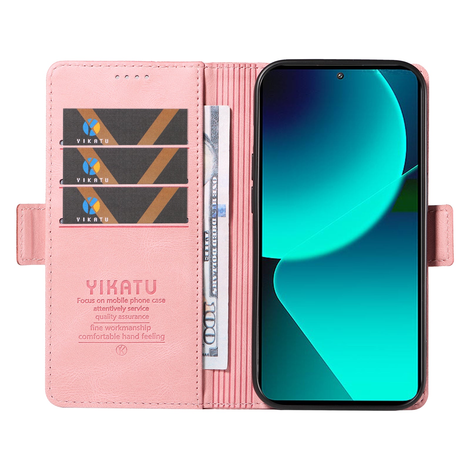 YIKATU YK-005 For Xiaomi 13T / 13T Pro / Redmi K60 Ultra Leather Phone Case Flip Stand Wallet Cover - Pink