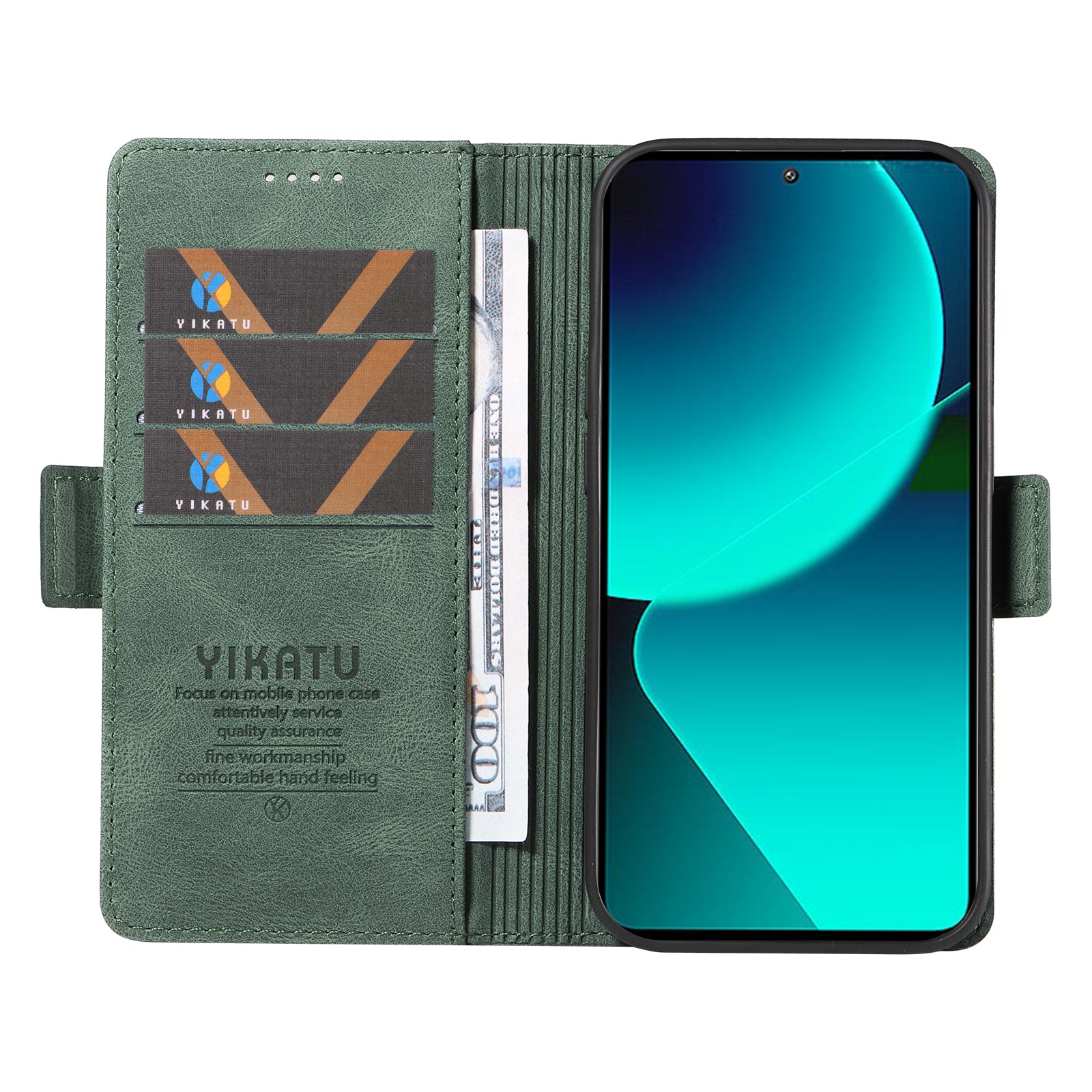 YIKATU YK-005 For Xiaomi 13T / 13T Pro / Redmi K60 Ultra Leather Phone Case Flip Stand Wallet Cover - Green