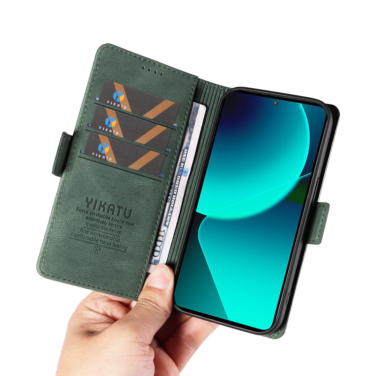 YIKATU YK-005 For Xiaomi 13T / 13T Pro / Redmi K60 Ultra Leather Phone Case Flip Stand Wallet Cover - Green