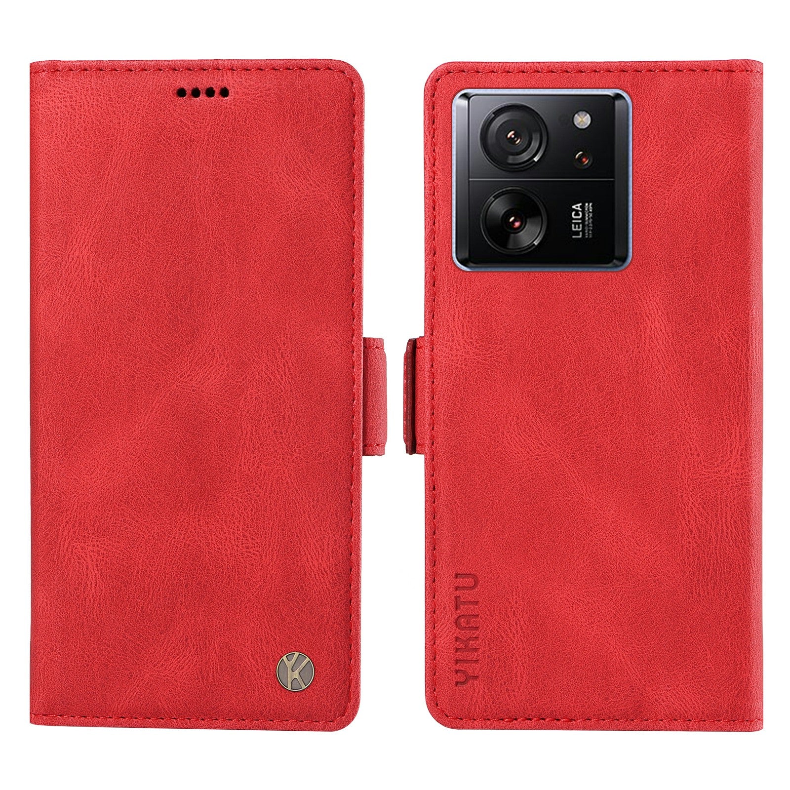 YIKATU YK-005 For Xiaomi 13T / 13T Pro / Redmi K60 Ultra Leather Phone Case Flip Stand Wallet Cover - Red