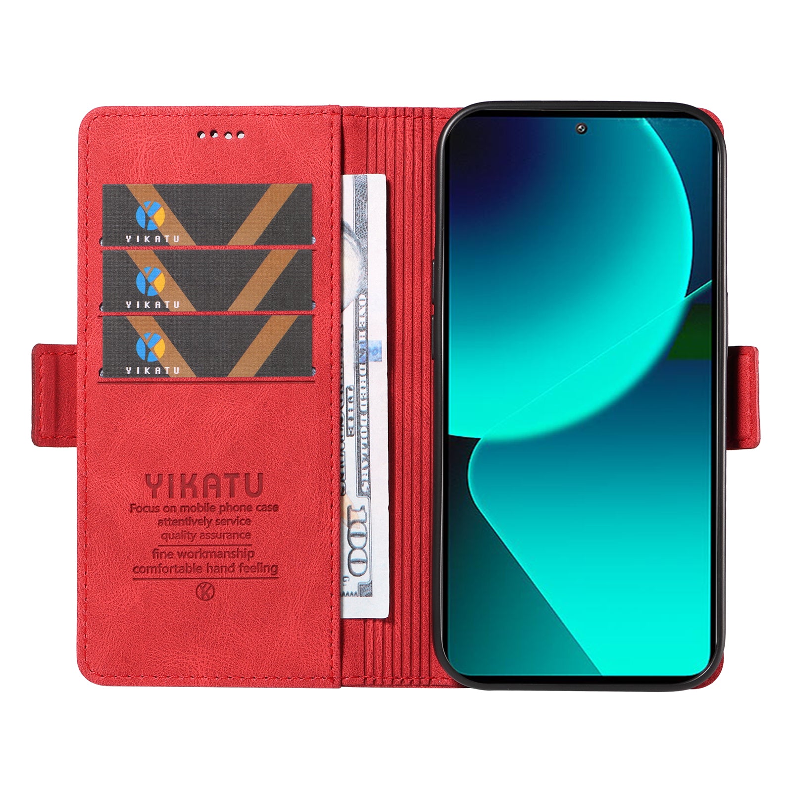 YIKATU YK-005 For Xiaomi 13T / 13T Pro / Redmi K60 Ultra Leather Phone Case Flip Stand Wallet Cover - Red