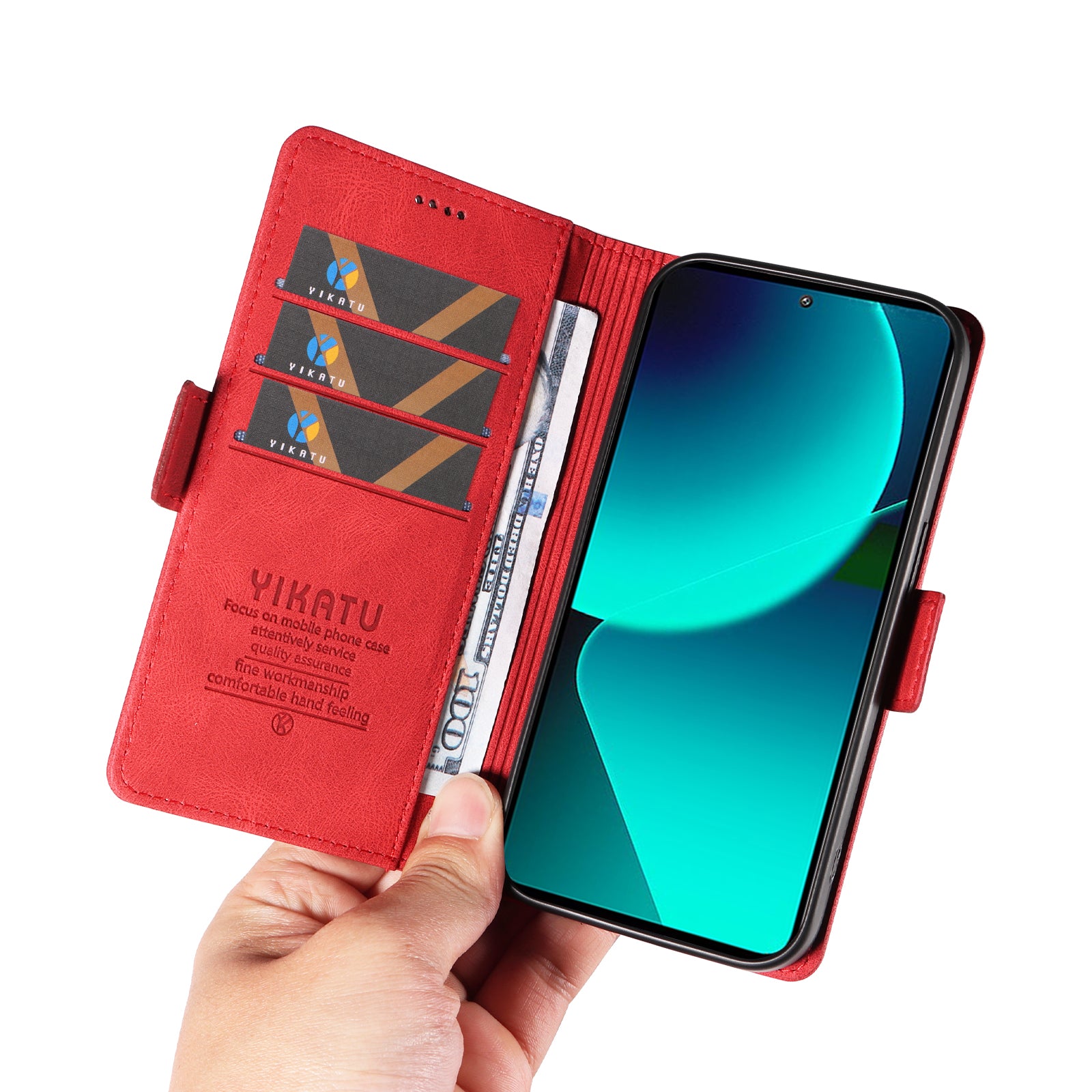 YIKATU YK-005 For Xiaomi 13T / 13T Pro / Redmi K60 Ultra Leather Phone Case Flip Stand Wallet Cover - Red