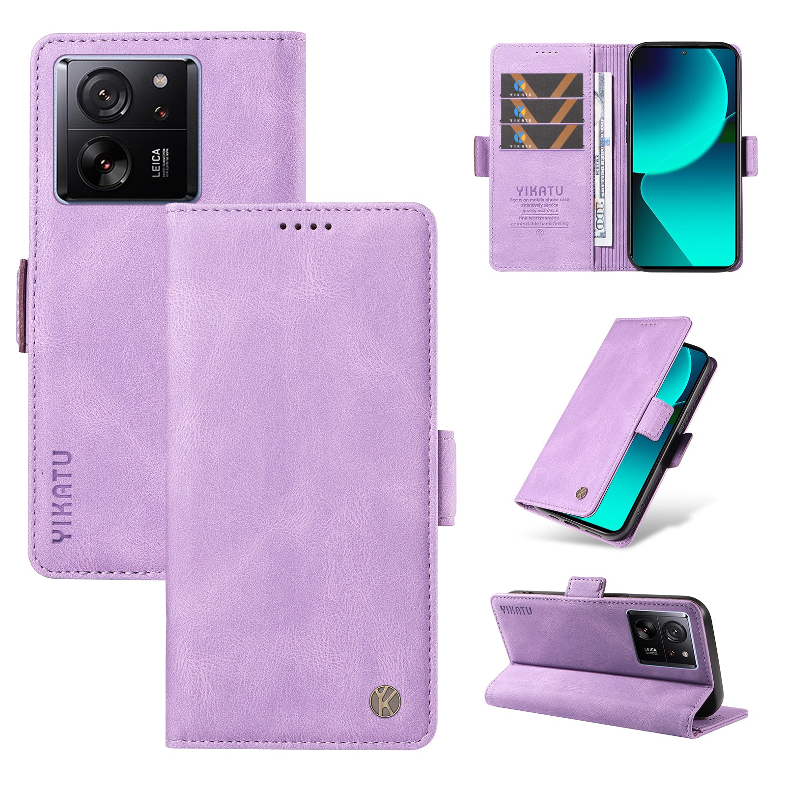 YIKATU YK-005 For Xiaomi 13T / 13T Pro / Redmi K60 Ultra Leather Phone Case Flip Stand Wallet Cover - Purple