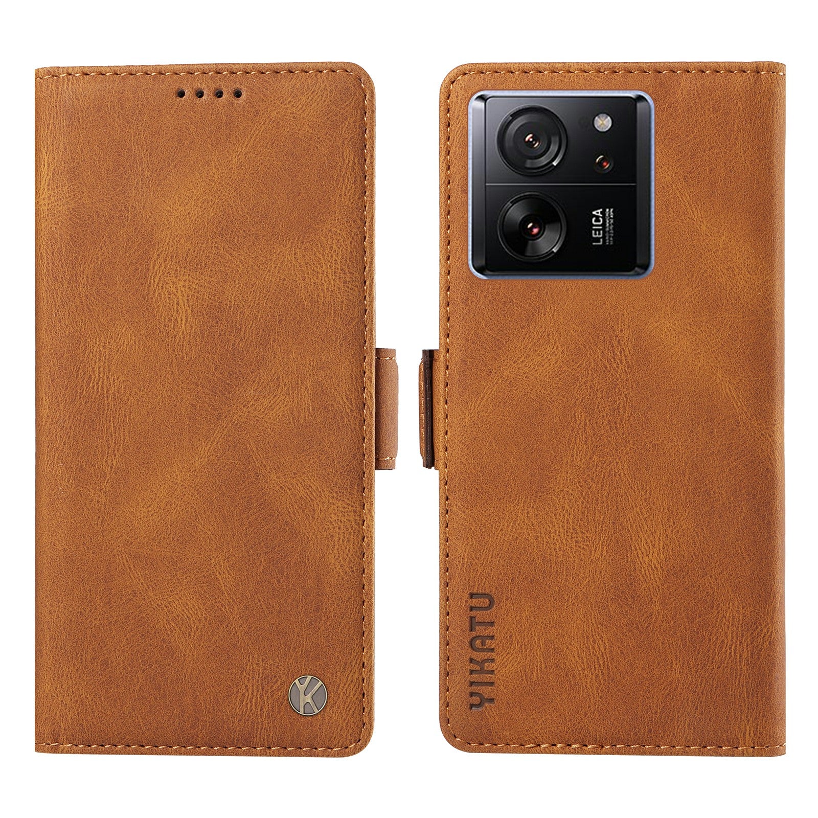 YIKATU YK-005 For Xiaomi 13T / 13T Pro / Redmi K60 Ultra Leather Phone Case Flip Stand Wallet Cover - Brown