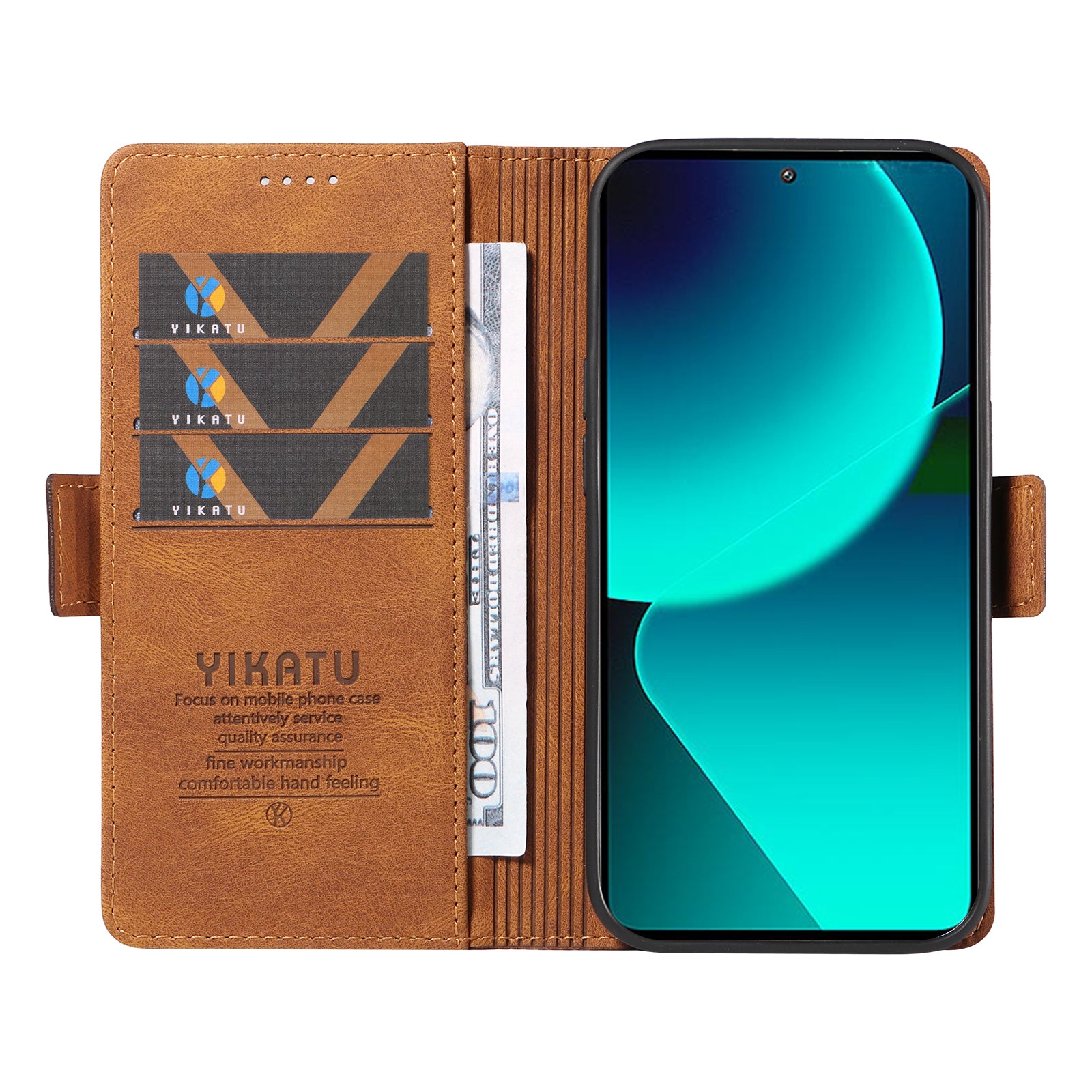 YIKATU YK-005 For Xiaomi 13T / 13T Pro / Redmi K60 Ultra Leather Phone Case Flip Stand Wallet Cover - Brown