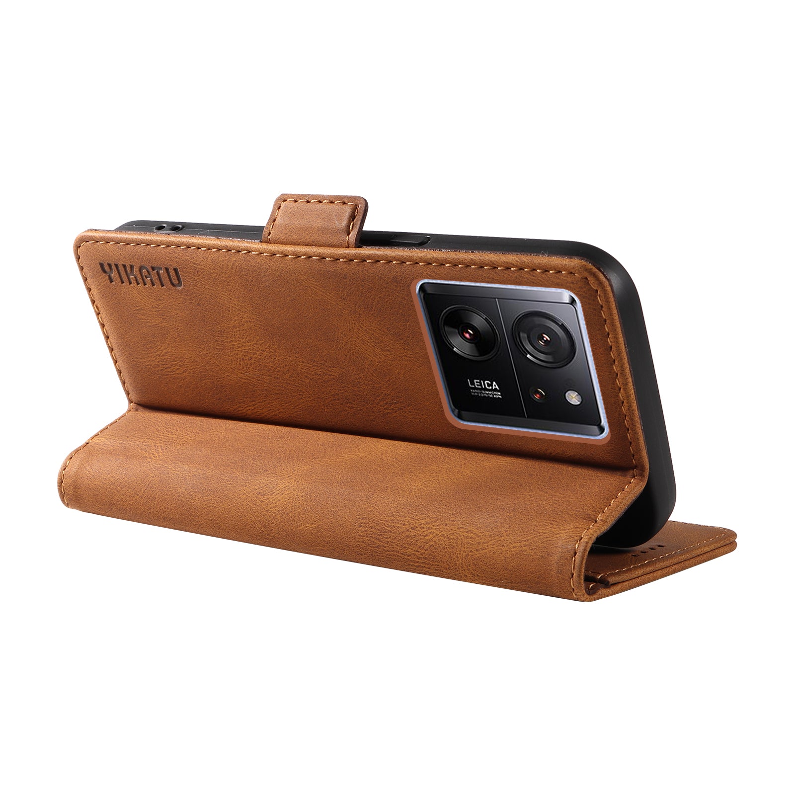 YIKATU YK-005 For Xiaomi 13T / 13T Pro / Redmi K60 Ultra Leather Phone Case Flip Stand Wallet Cover - Brown