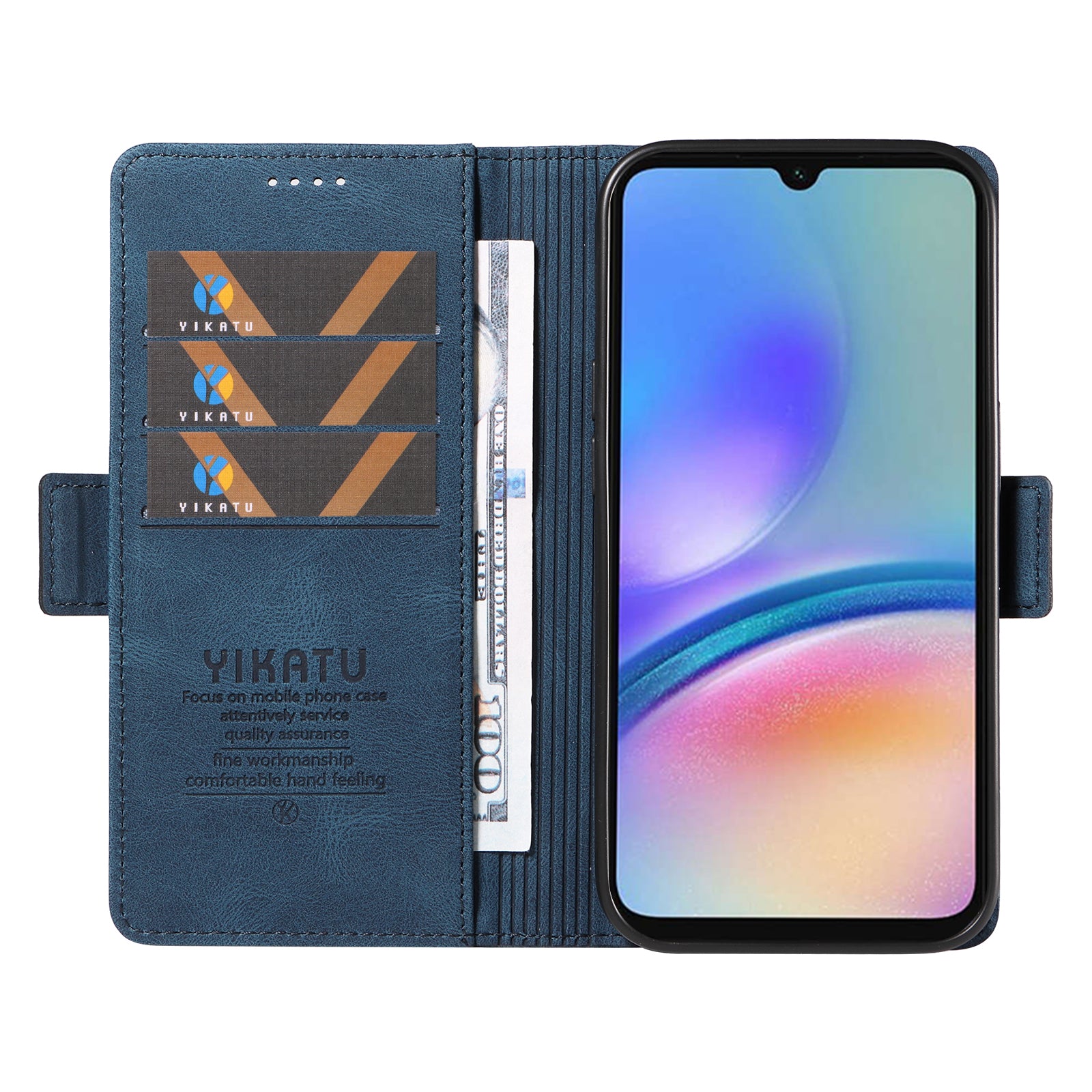 YIKATU YK-005 For Samsung Galaxy A05s 4G Cell Phone Leather Case Drop Proof Wallet Cover - Blue