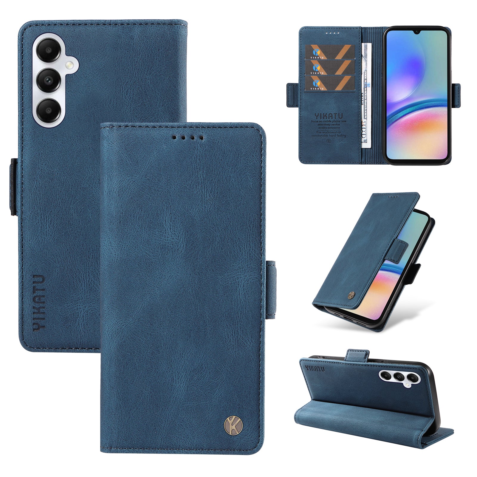 YIKATU YK-005 For Samsung Galaxy A05s 4G Cell Phone Leather Case Drop Proof Wallet Cover - Blue