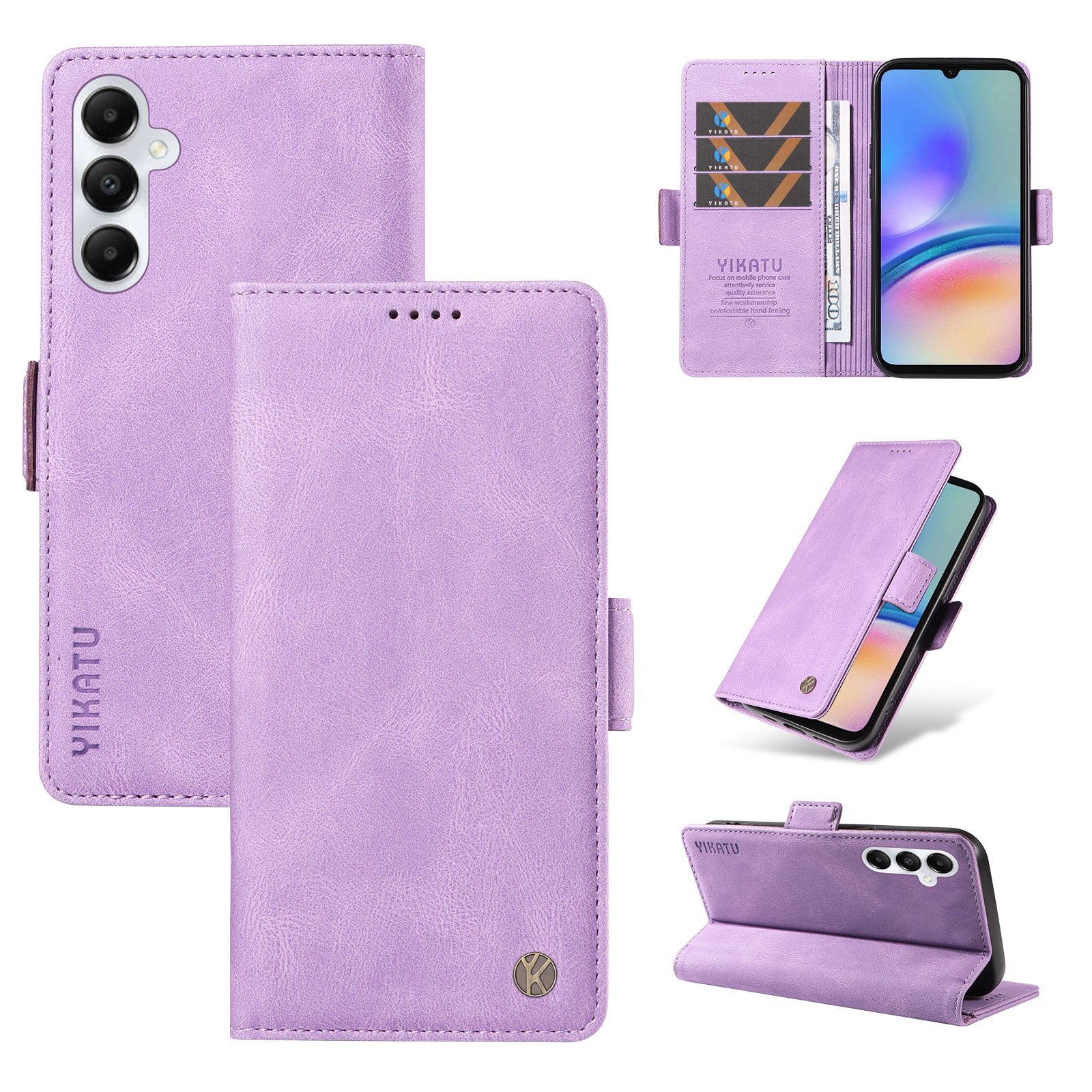 YIKATU YK-005 For Samsung Galaxy A05s 4G Cell Phone Leather Case Drop Proof Wallet Cover - Purple