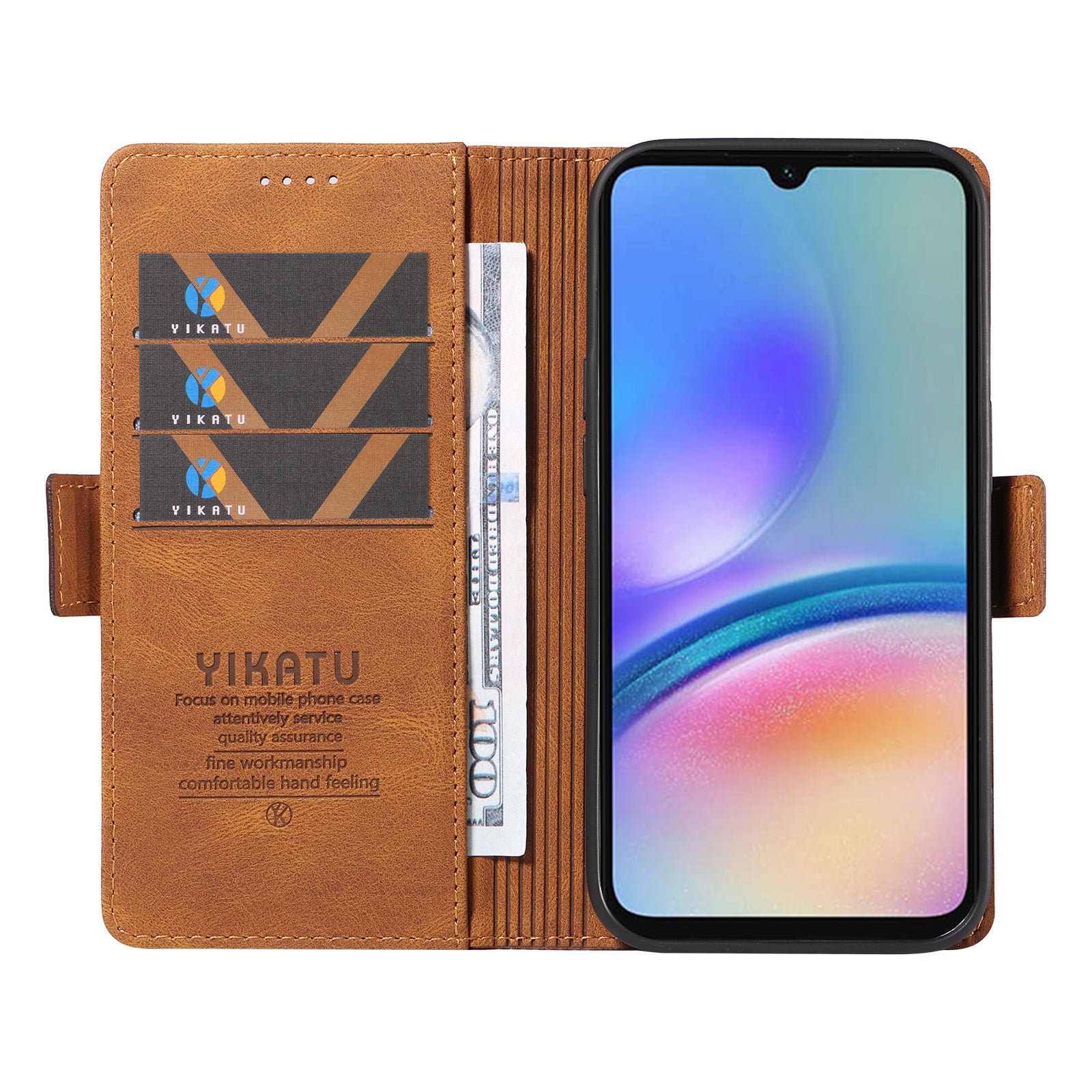 YIKATU YK-005 For Samsung Galaxy A05s 4G Cell Phone Leather Case Drop Proof Wallet Cover - Brown