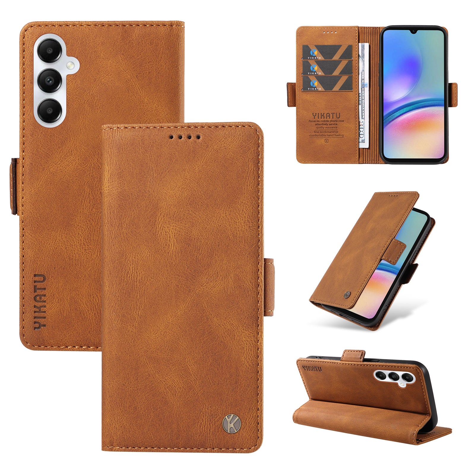 YIKATU YK-005 For Samsung Galaxy A05s 4G Cell Phone Leather Case Drop Proof Wallet Cover - Brown