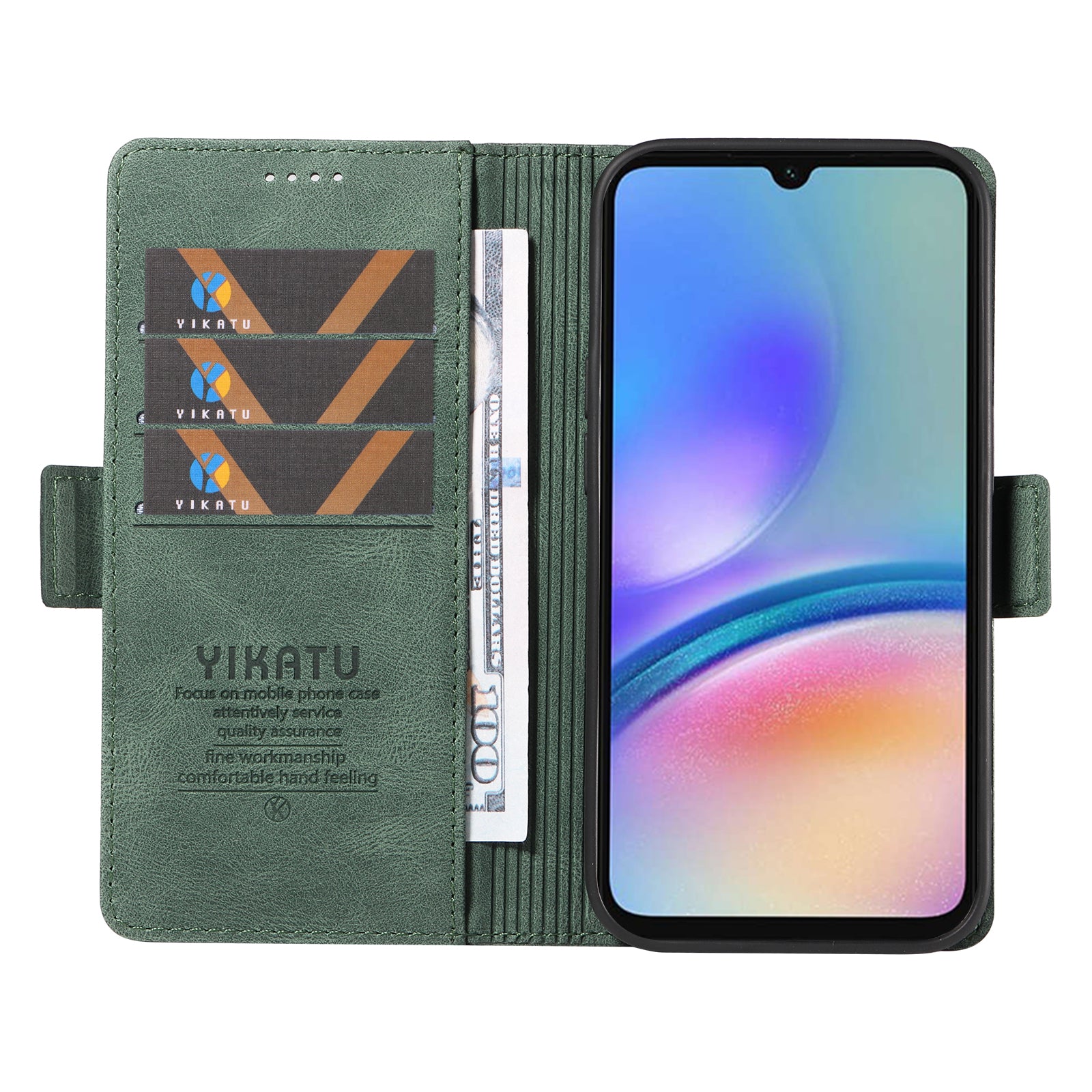 YIKATU YK-005 For Samsung Galaxy A05s 4G Cell Phone Leather Case Drop Proof Wallet Cover - Green