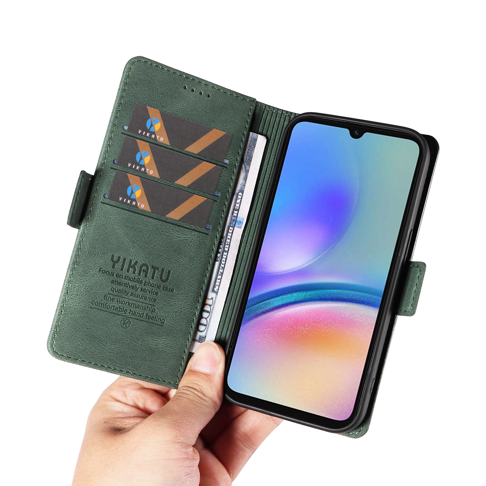 YIKATU YK-005 For Samsung Galaxy A05s 4G Cell Phone Leather Case Drop Proof Wallet Cover - Green