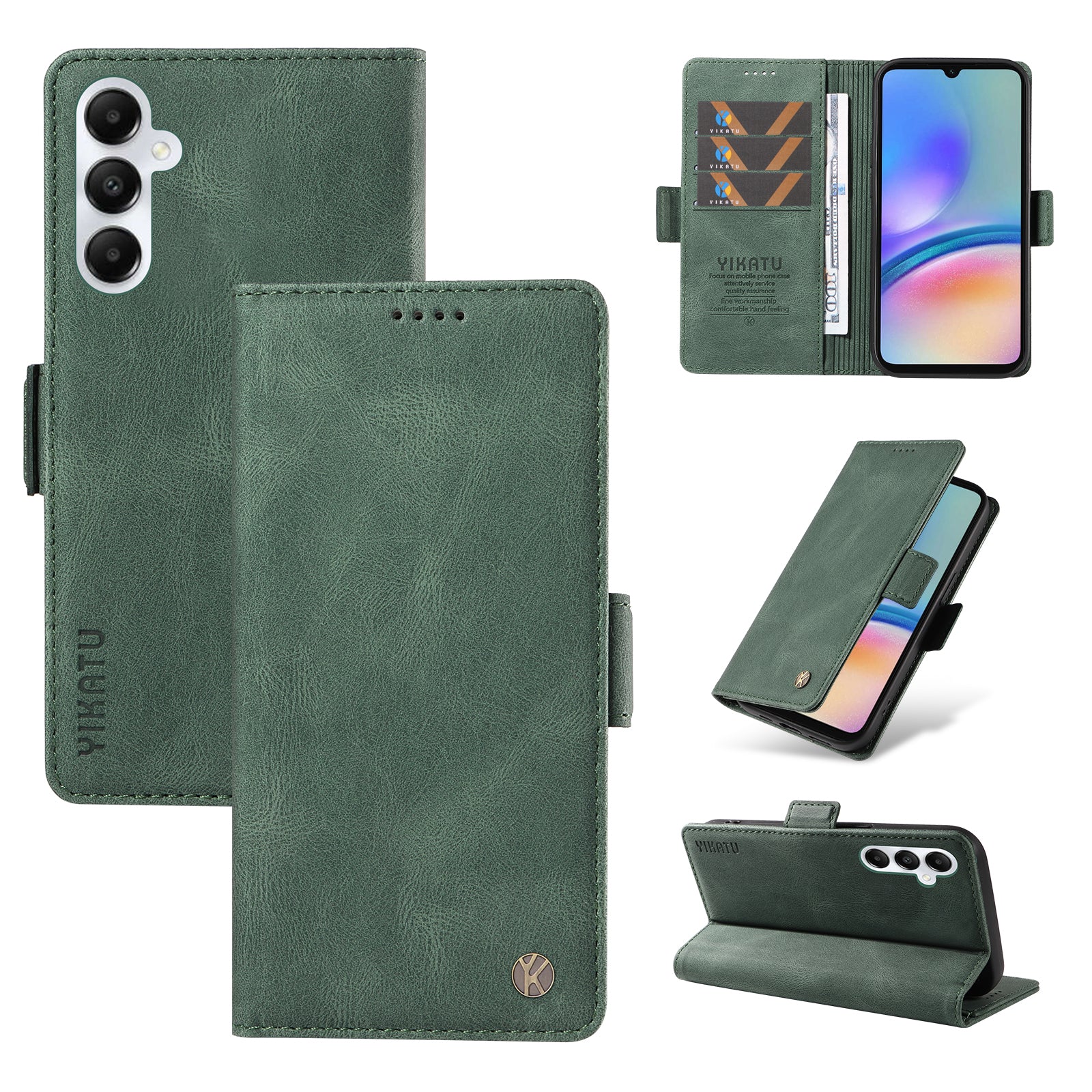 YIKATU YK-005 For Samsung Galaxy A05s 4G Cell Phone Leather Case Drop Proof Wallet Cover - Green