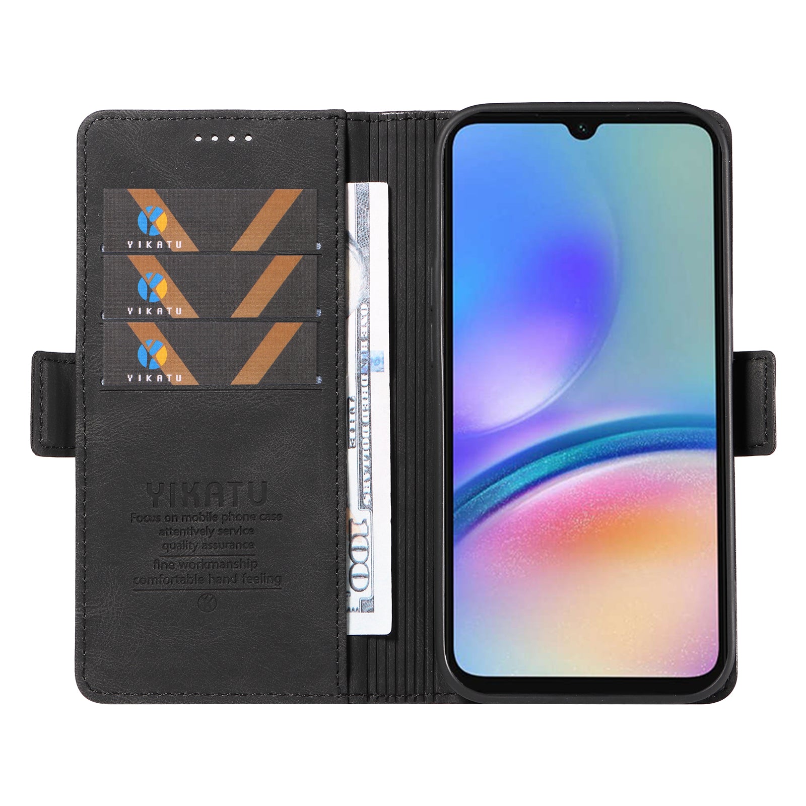 YIKATU YK-005 For Samsung Galaxy A05s 4G Cell Phone Leather Case Drop Proof Wallet Cover - Black