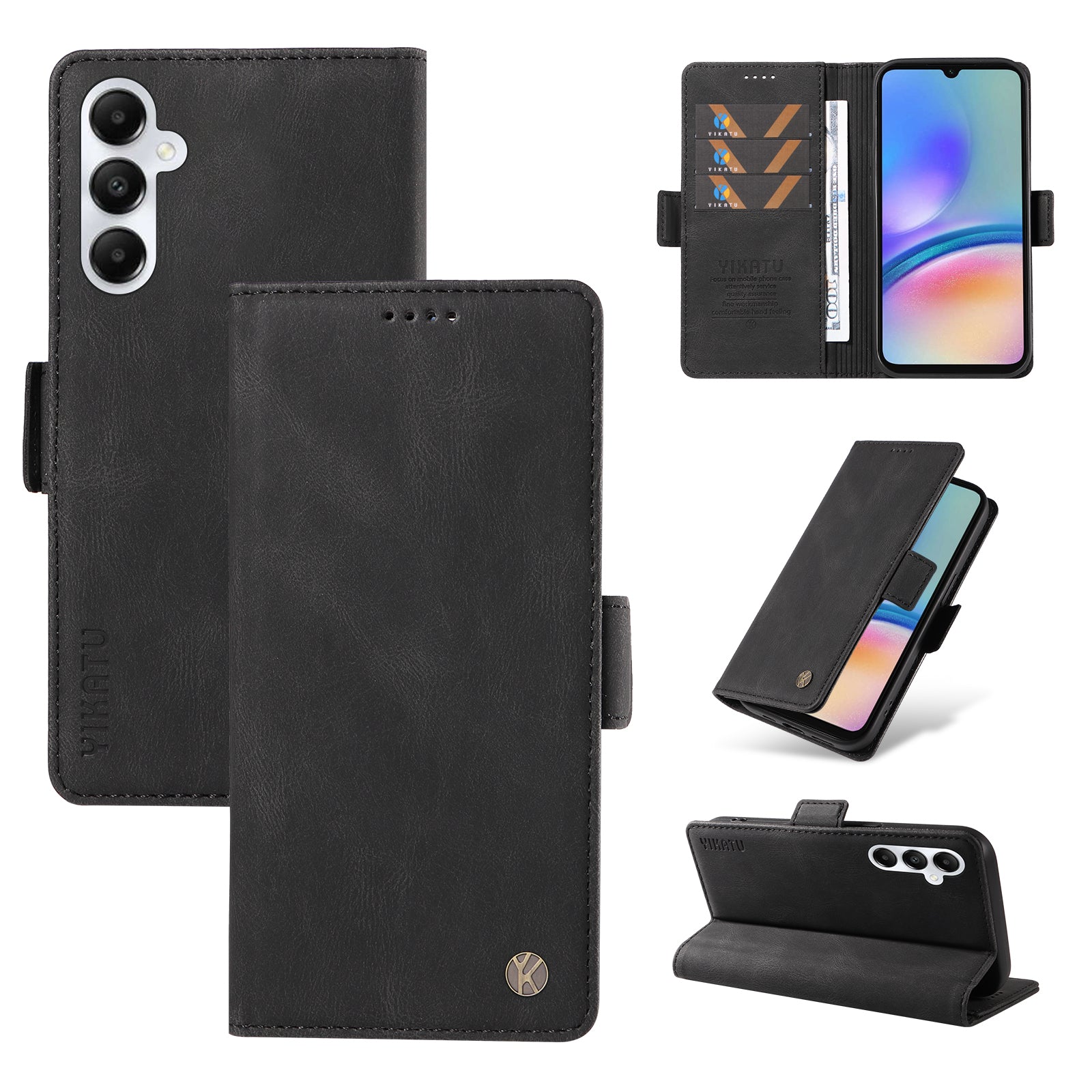 YIKATU YK-005 For Samsung Galaxy A05s 4G Cell Phone Leather Case Drop Proof Wallet Cover - Black