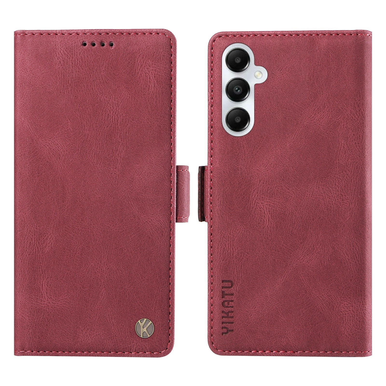 YIKATU YK-005 For Samsung Galaxy A05s 4G Cell Phone Leather Case Drop Proof Wallet Cover - Wine Red