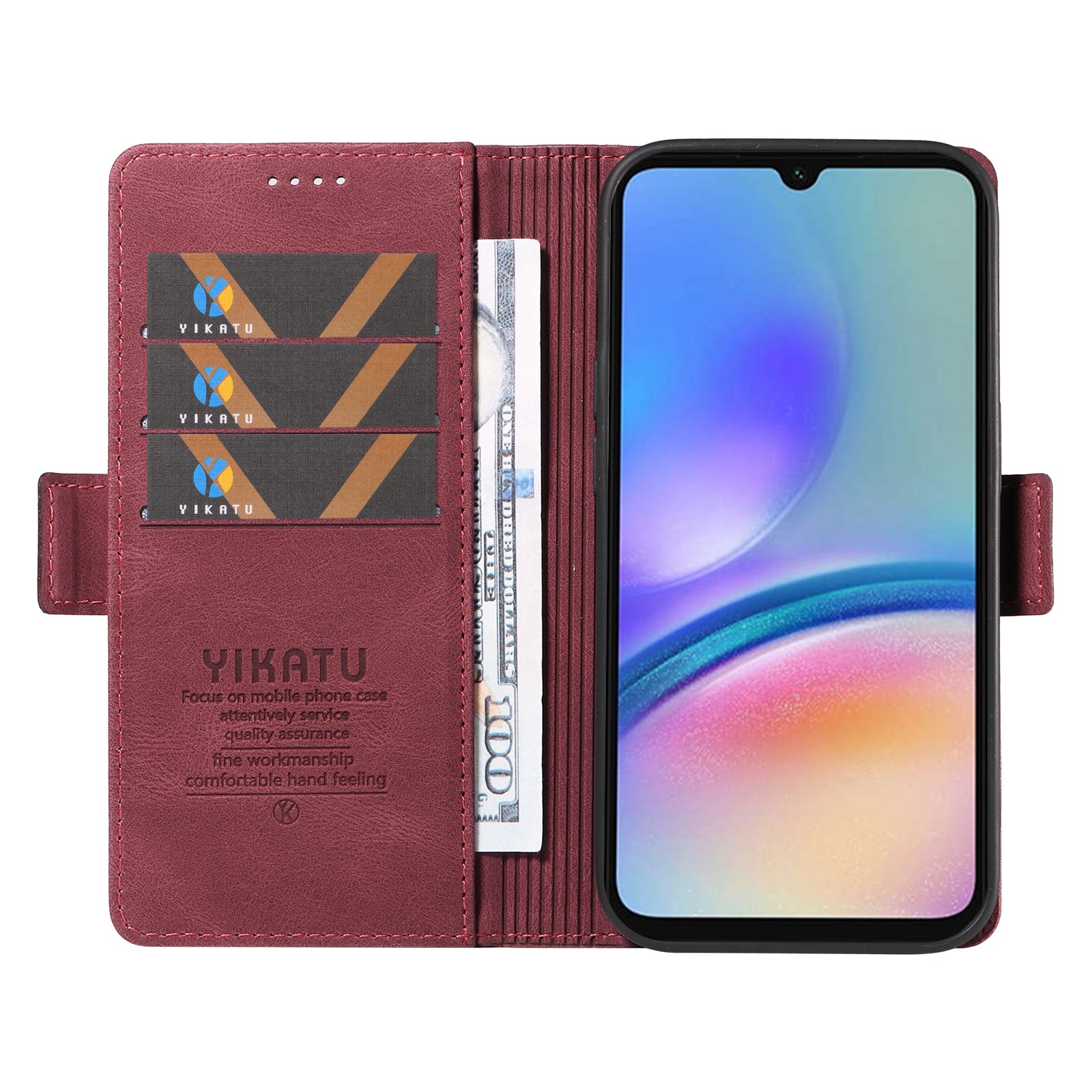 YIKATU YK-005 For Samsung Galaxy A05s 4G Cell Phone Leather Case Drop Proof Wallet Cover - Wine Red