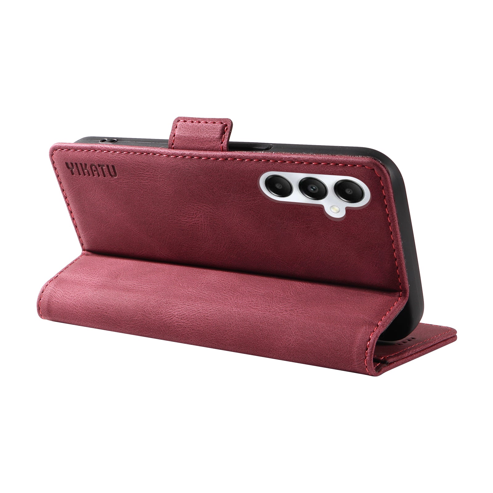 YIKATU YK-005 For Samsung Galaxy A05s 4G Cell Phone Leather Case Drop Proof Wallet Cover - Wine Red