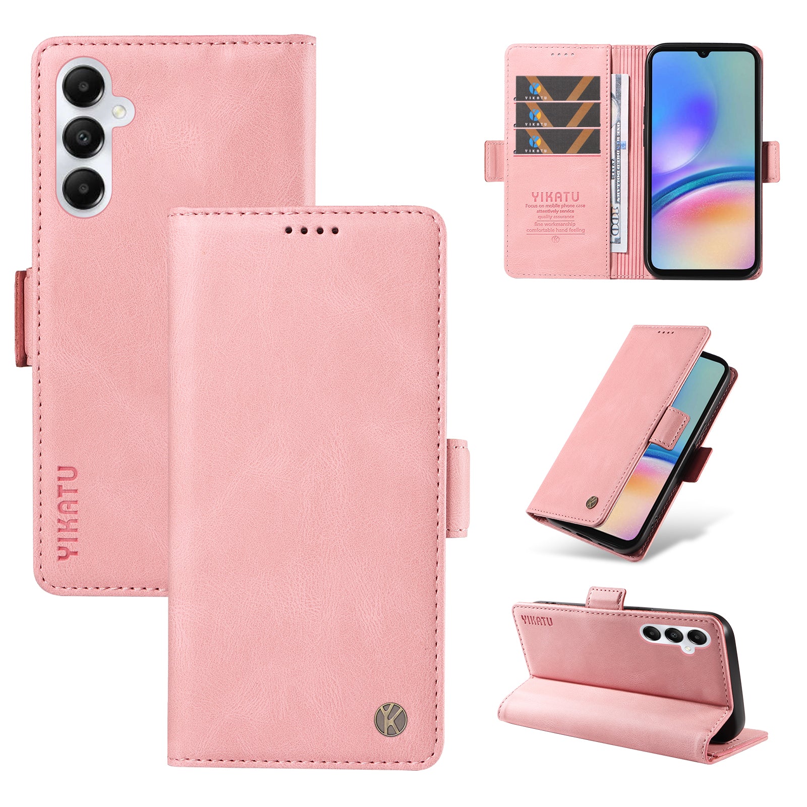 YIKATU YK-005 For Samsung Galaxy A05s 4G Cell Phone Leather Case Drop Proof Wallet Cover - Pink