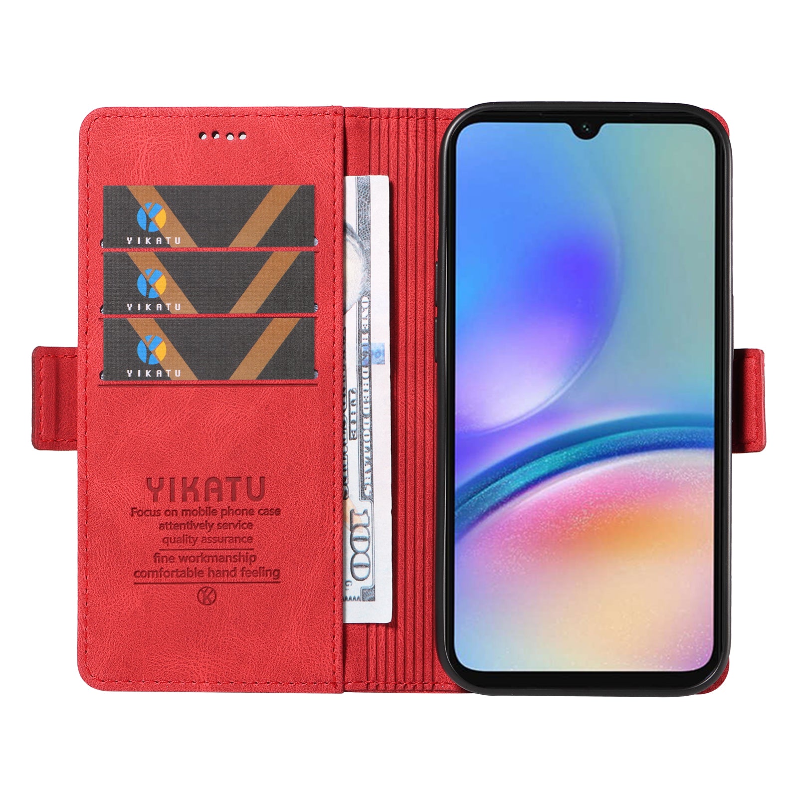 YIKATU YK-005 For Samsung Galaxy A05s 4G Cell Phone Leather Case Drop Proof Wallet Cover - Red