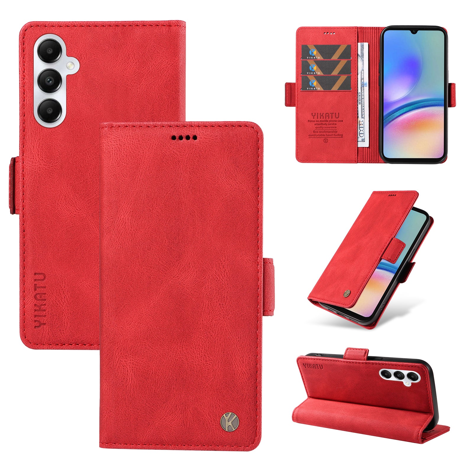 YIKATU YK-005 For Samsung Galaxy A05s 4G Cell Phone Leather Case Drop Proof Wallet Cover - Red