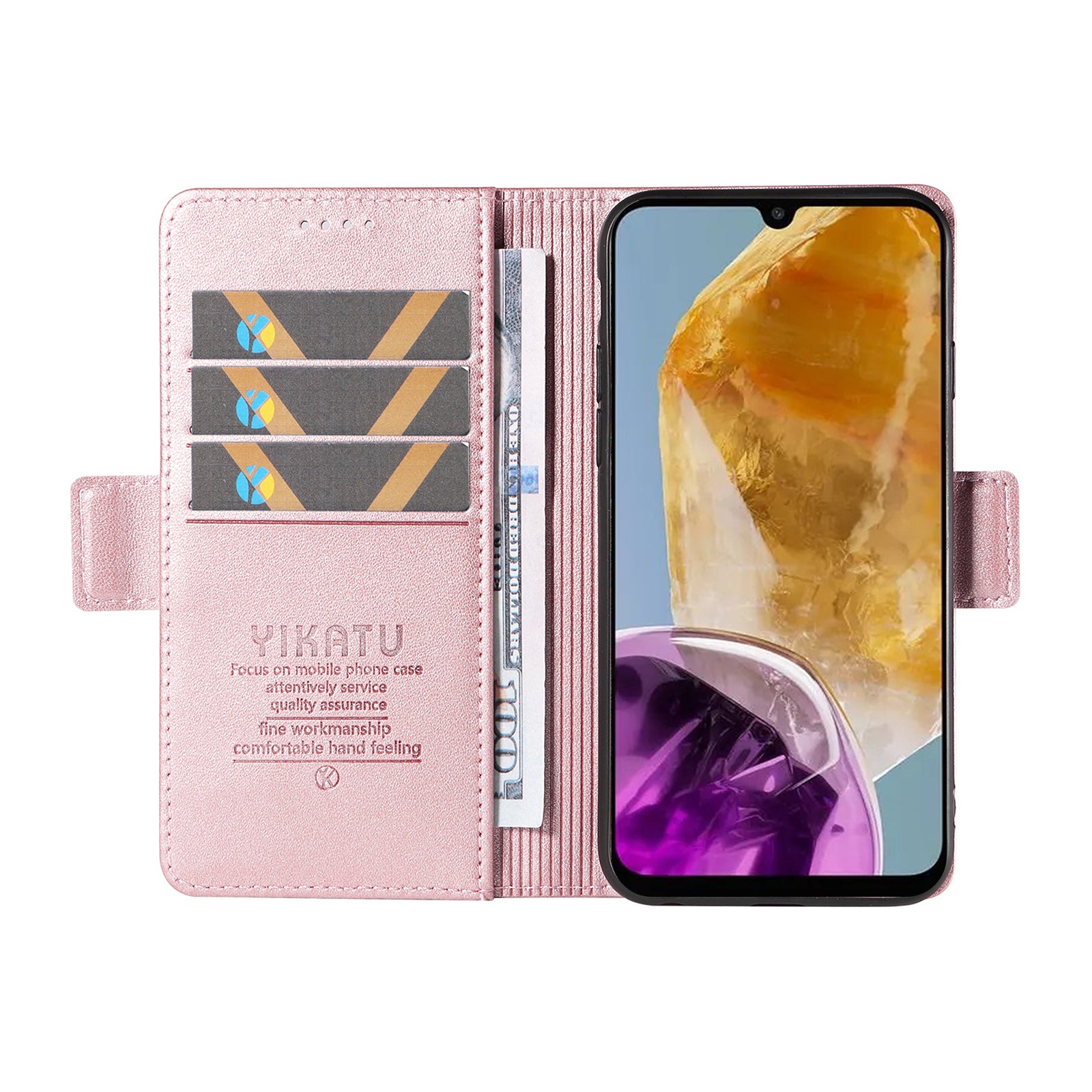 YIKATU YK-003 For Samsung Galaxy M15 5G Case Wallet Leather Cover Side Magnetic Clasp - Rose Gold