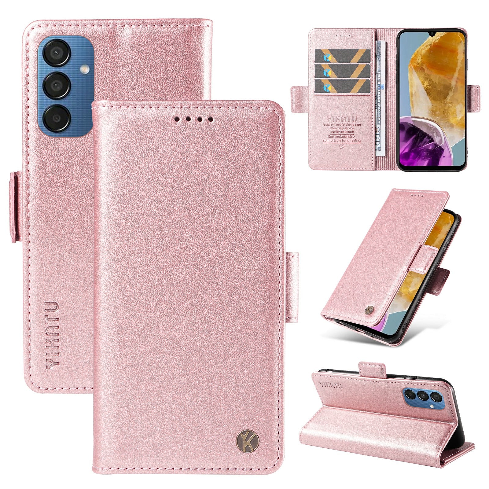 YIKATU YK-003 For Samsung Galaxy M15 5G Case Wallet Leather Cover Side Magnetic Clasp - Rose Gold