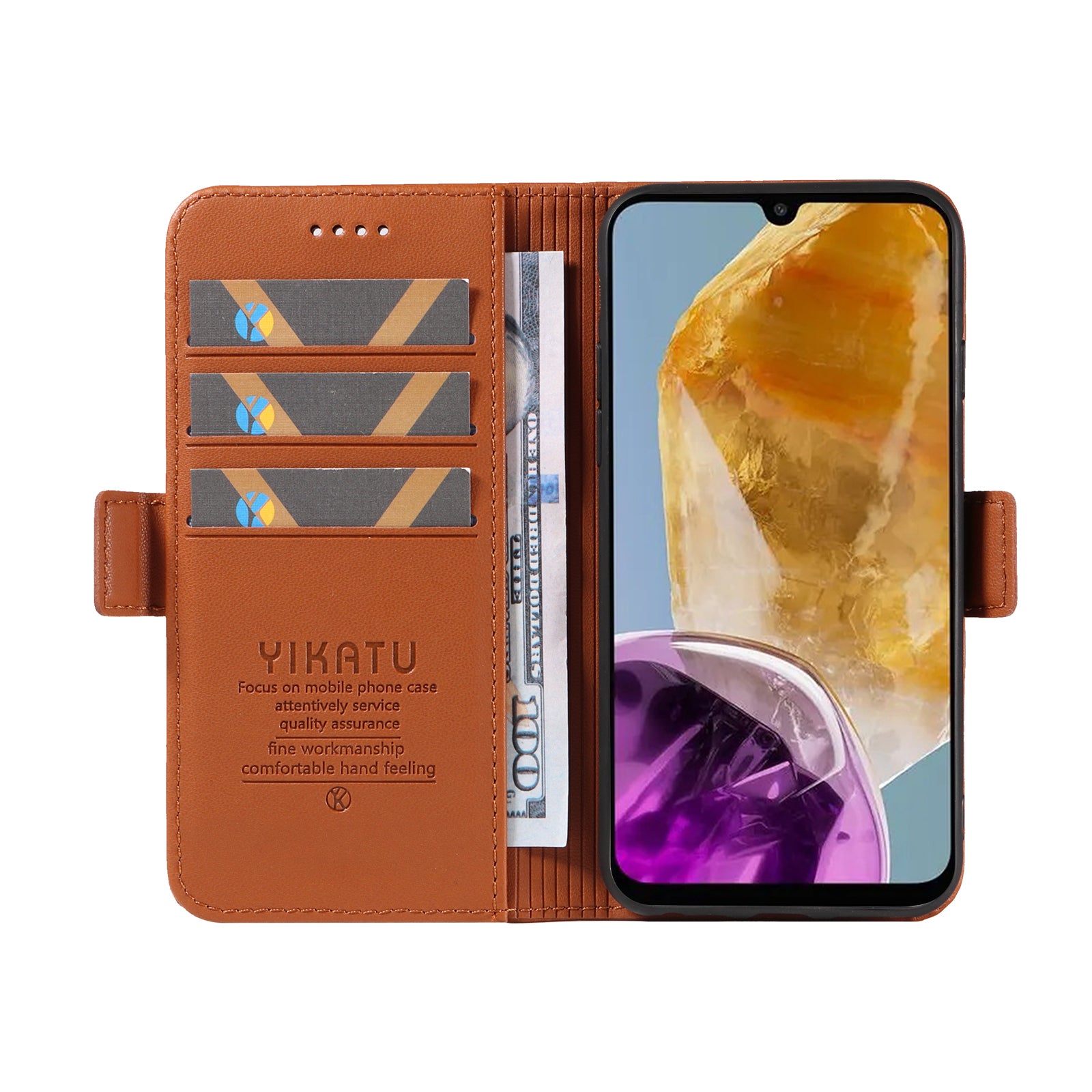 YIKATU YK-003 For Samsung Galaxy M15 5G Case Wallet Leather Cover Side Magnetic Clasp - Brown