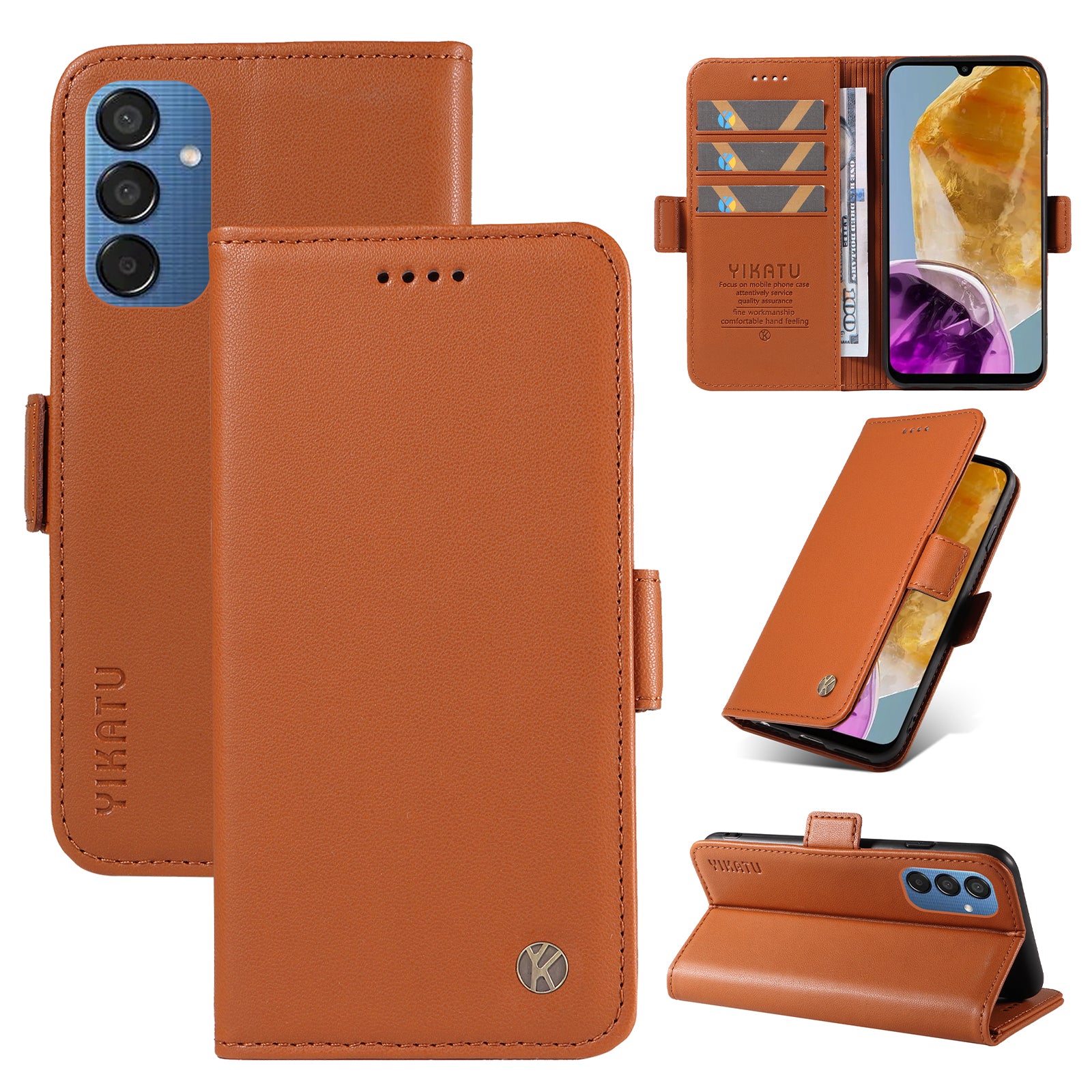 YIKATU YK-003 For Samsung Galaxy M15 5G Case Wallet Leather Cover Side Magnetic Clasp - Brown