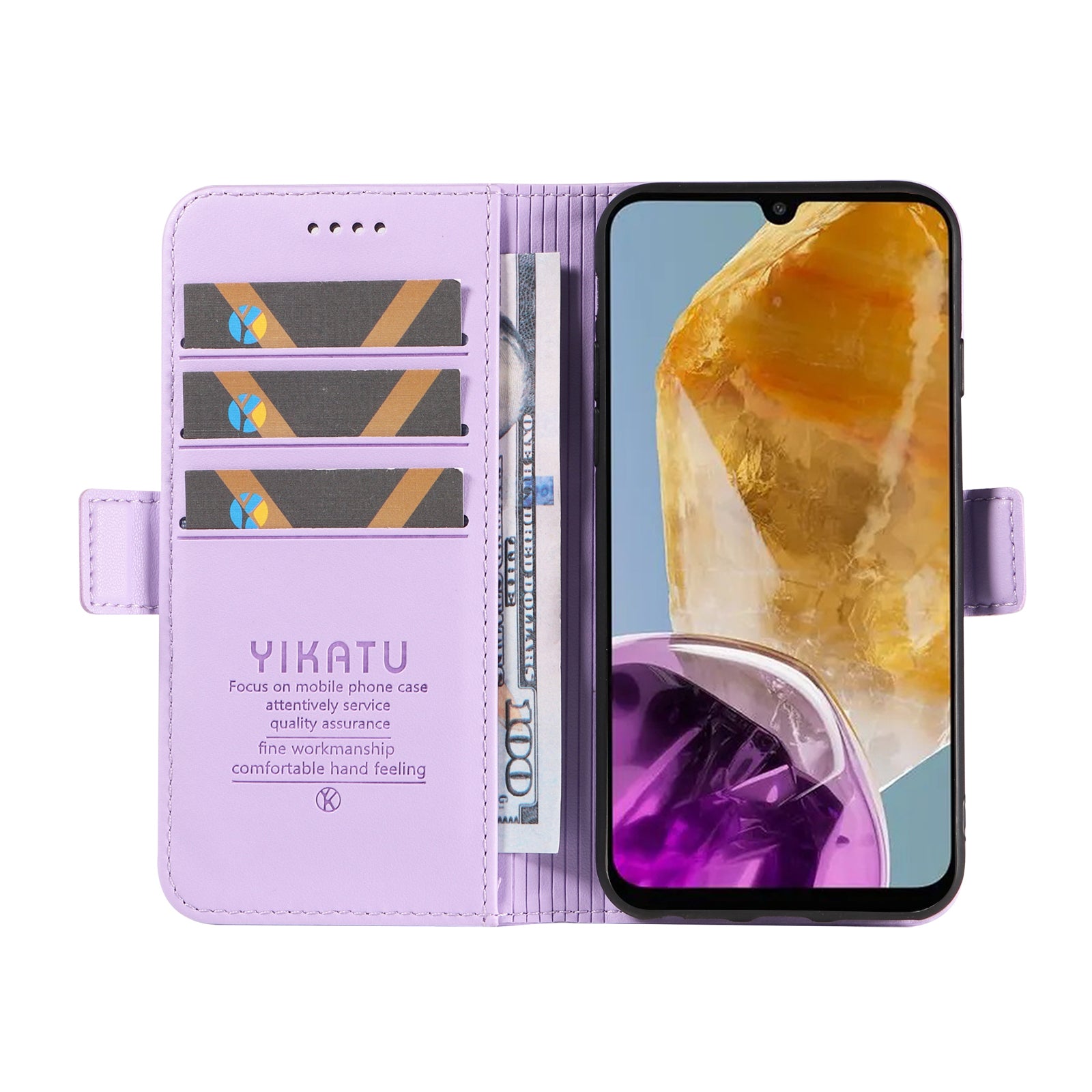 YIKATU YK-003 For Samsung Galaxy M15 5G Case Wallet Leather Cover Side Magnetic Clasp - Light Purple