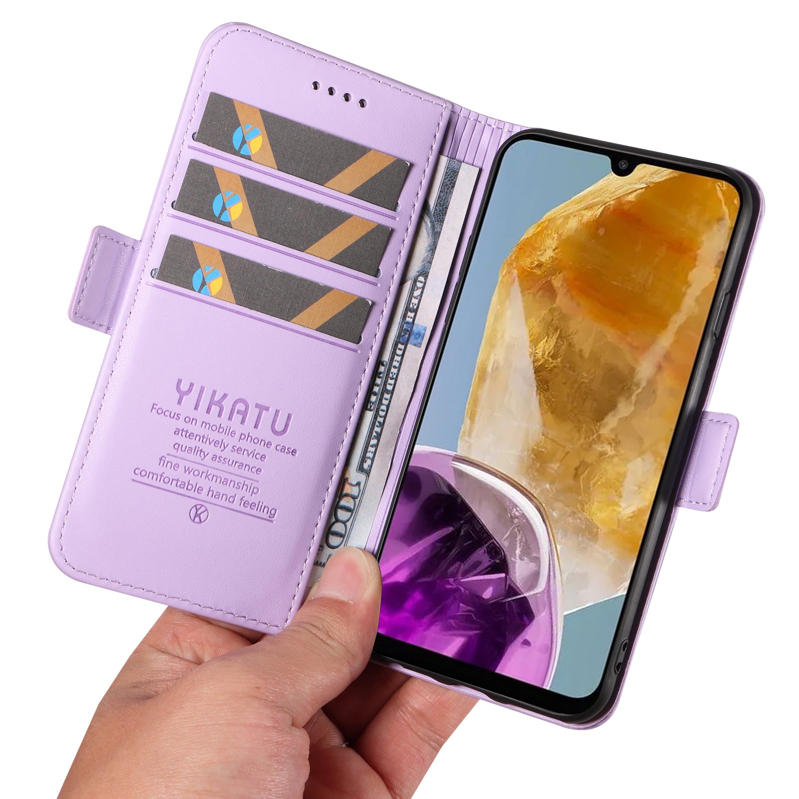 YIKATU YK-003 For Samsung Galaxy M15 5G Case Wallet Leather Cover Side Magnetic Clasp - Light Purple