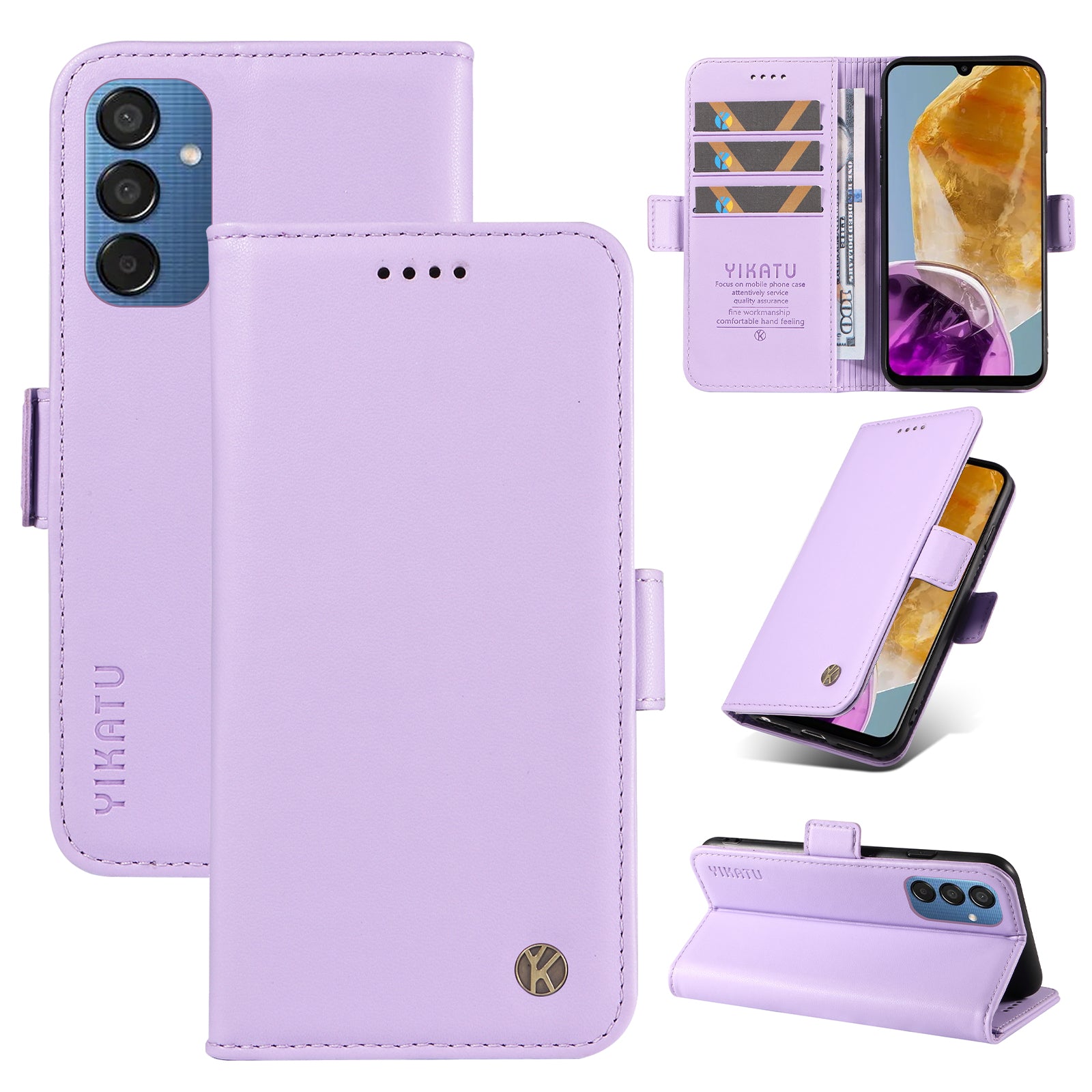 YIKATU YK-003 For Samsung Galaxy M15 5G Case Wallet Leather Cover Side Magnetic Clasp - Light Purple