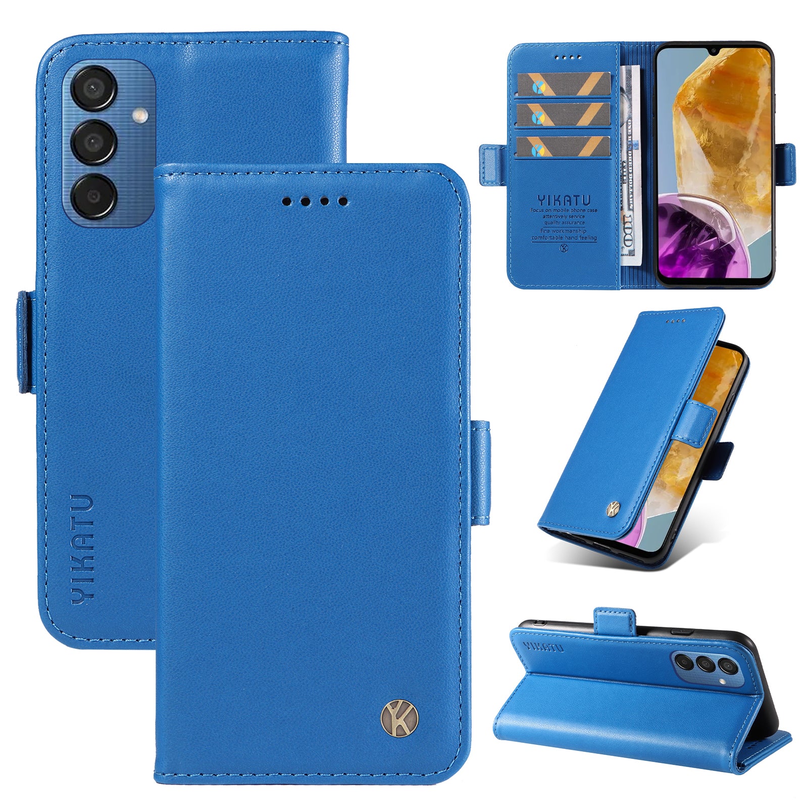 YIKATU YK-003 For Samsung Galaxy M15 5G Case Wallet Leather Cover Side Magnetic Clasp - Sky Blue