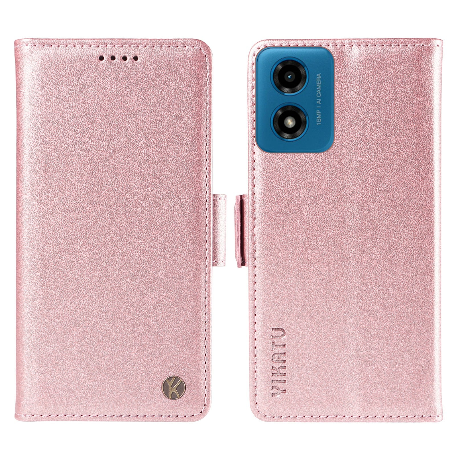 YIKATU YK-003 For Motorola Moto G04 4G / G24 4G Case PU Leather Stand Shockproof Phone Cover - Rose Gold