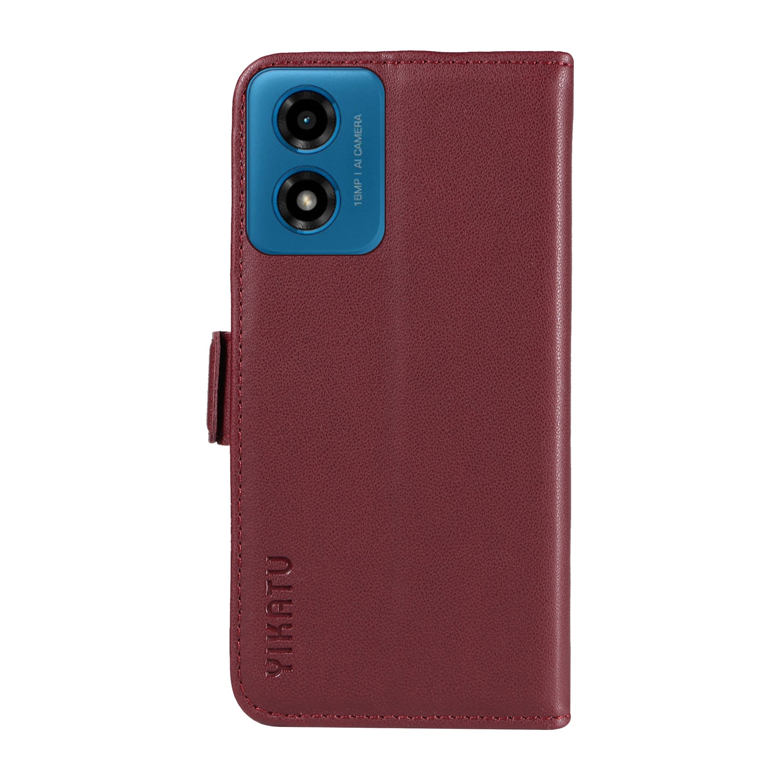 YIKATU YK-003 For Motorola Moto G04 4G / G24 4G Case PU Leather Stand Shockproof Phone Cover - Wine Red