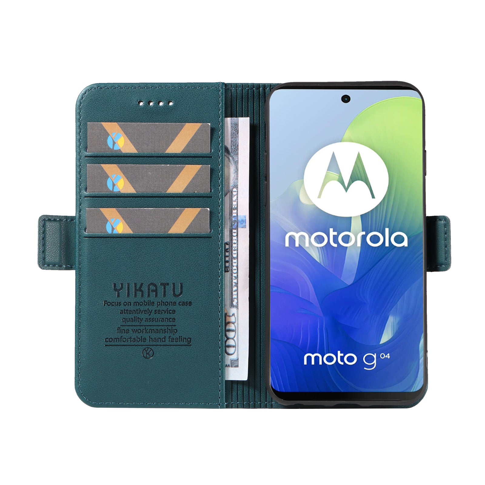 YIKATU YK-003 For Motorola Moto G04 4G / G24 4G Case PU Leather Stand Shockproof Phone Cover - Green