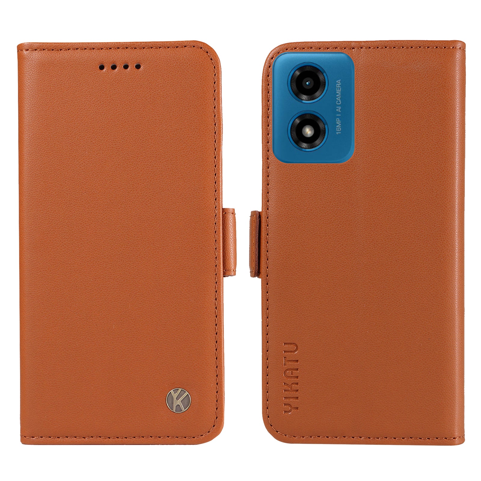 YIKATU YK-003 For Motorola Moto G04 4G / G24 4G Case PU Leather Stand Shockproof Phone Cover - Brown