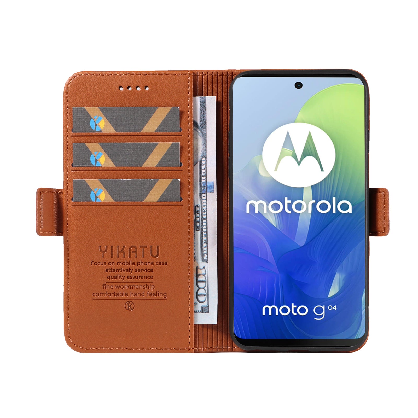 YIKATU YK-003 For Motorola Moto G04 4G / G24 4G Case PU Leather Stand Shockproof Phone Cover - Brown