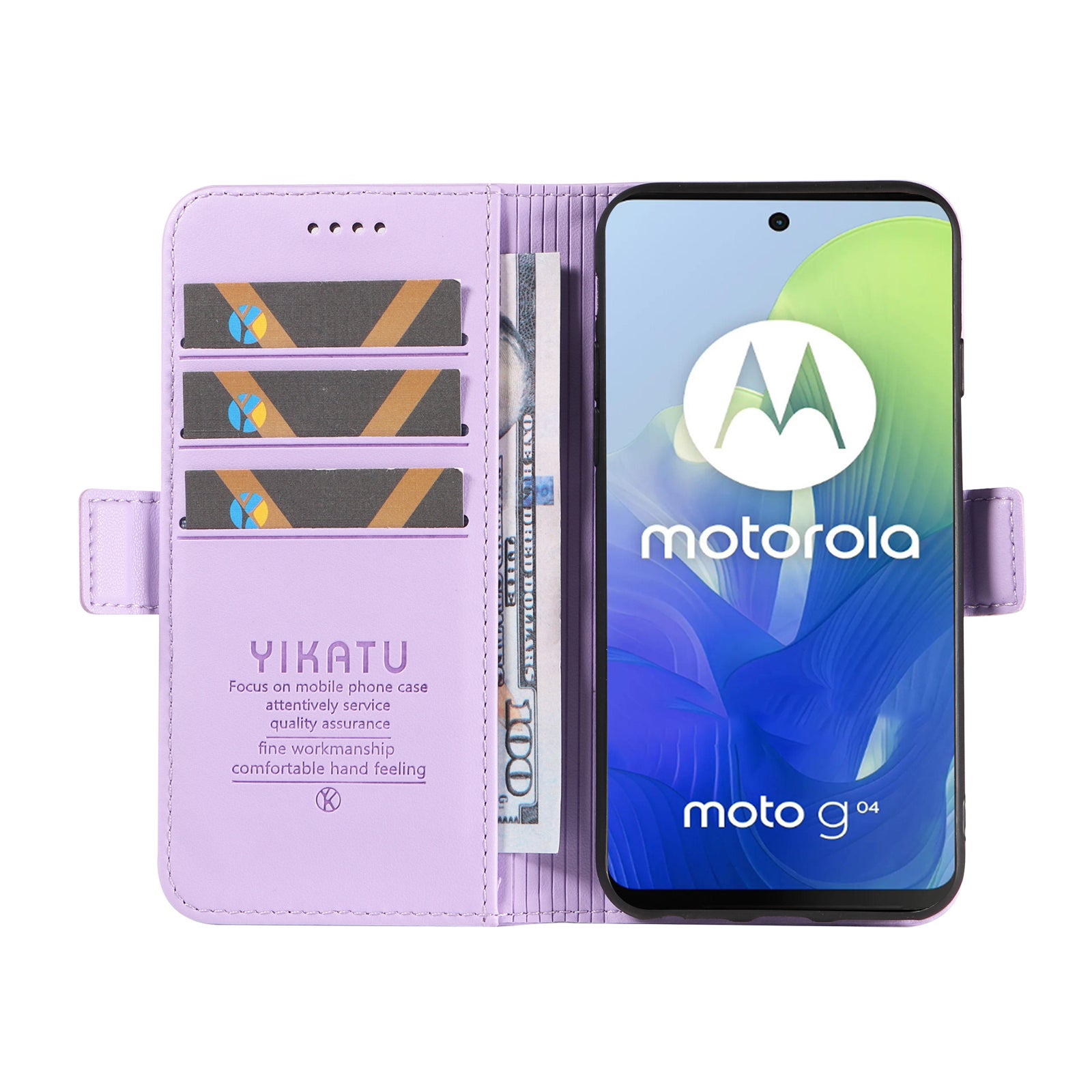 YIKATU YK-003 For Motorola Moto G04 4G / G24 4G Case PU Leather Stand Shockproof Phone Cover - Light Purple