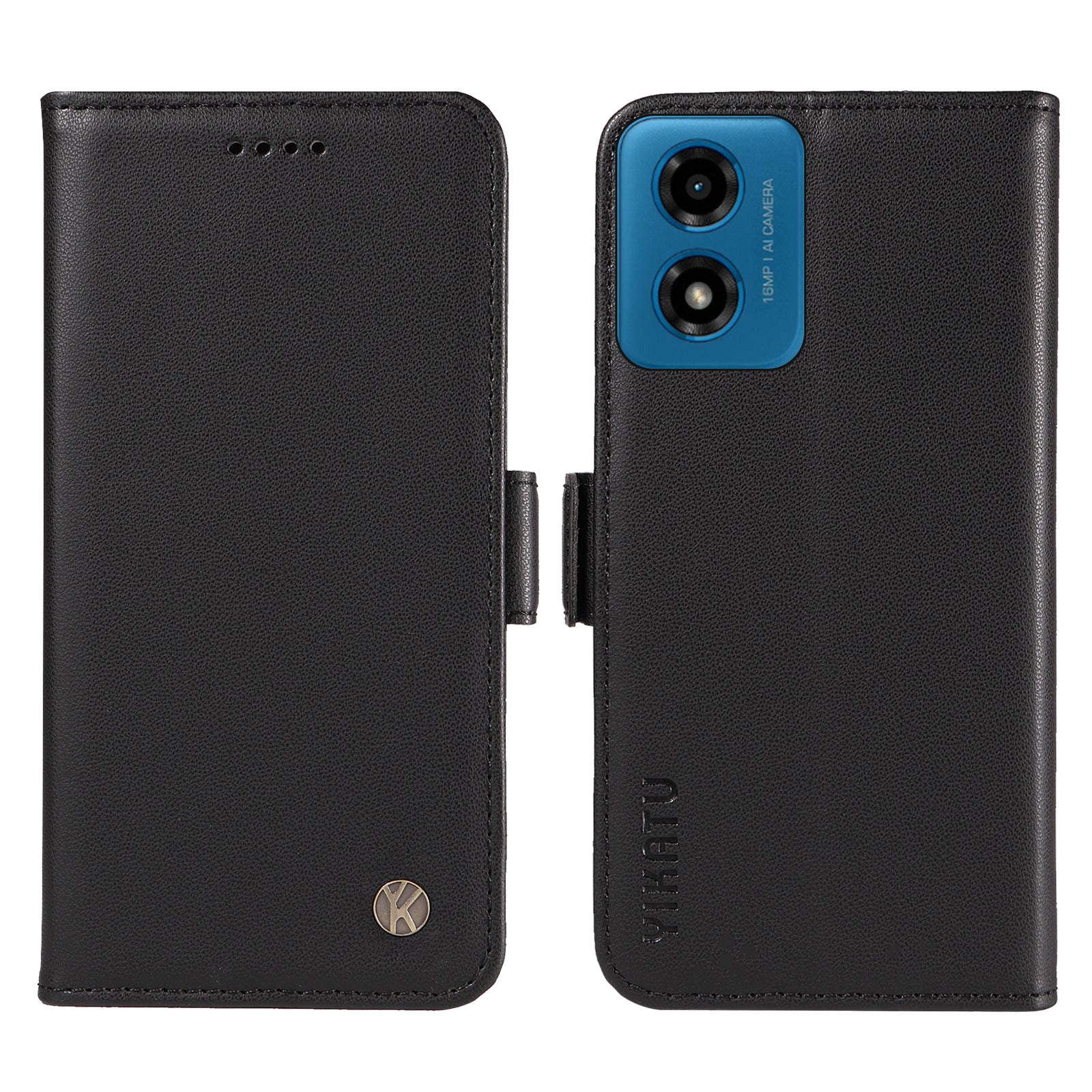 YIKATU YK-003 For Motorola Moto G04 4G / G24 4G Case PU Leather Stand Shockproof Phone Cover - Black