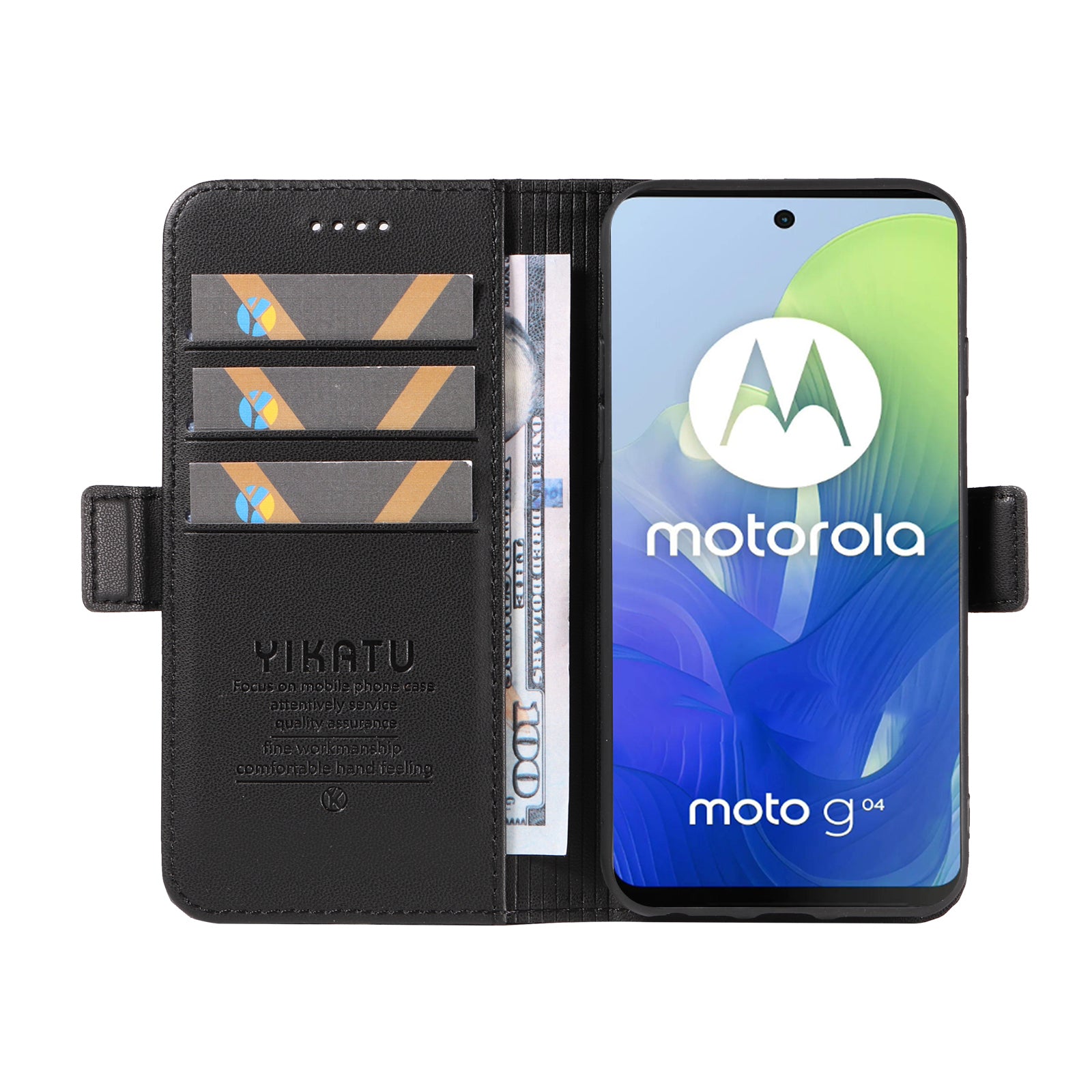 YIKATU YK-003 For Motorola Moto G04 4G / G24 4G Case PU Leather Stand Shockproof Phone Cover - Black