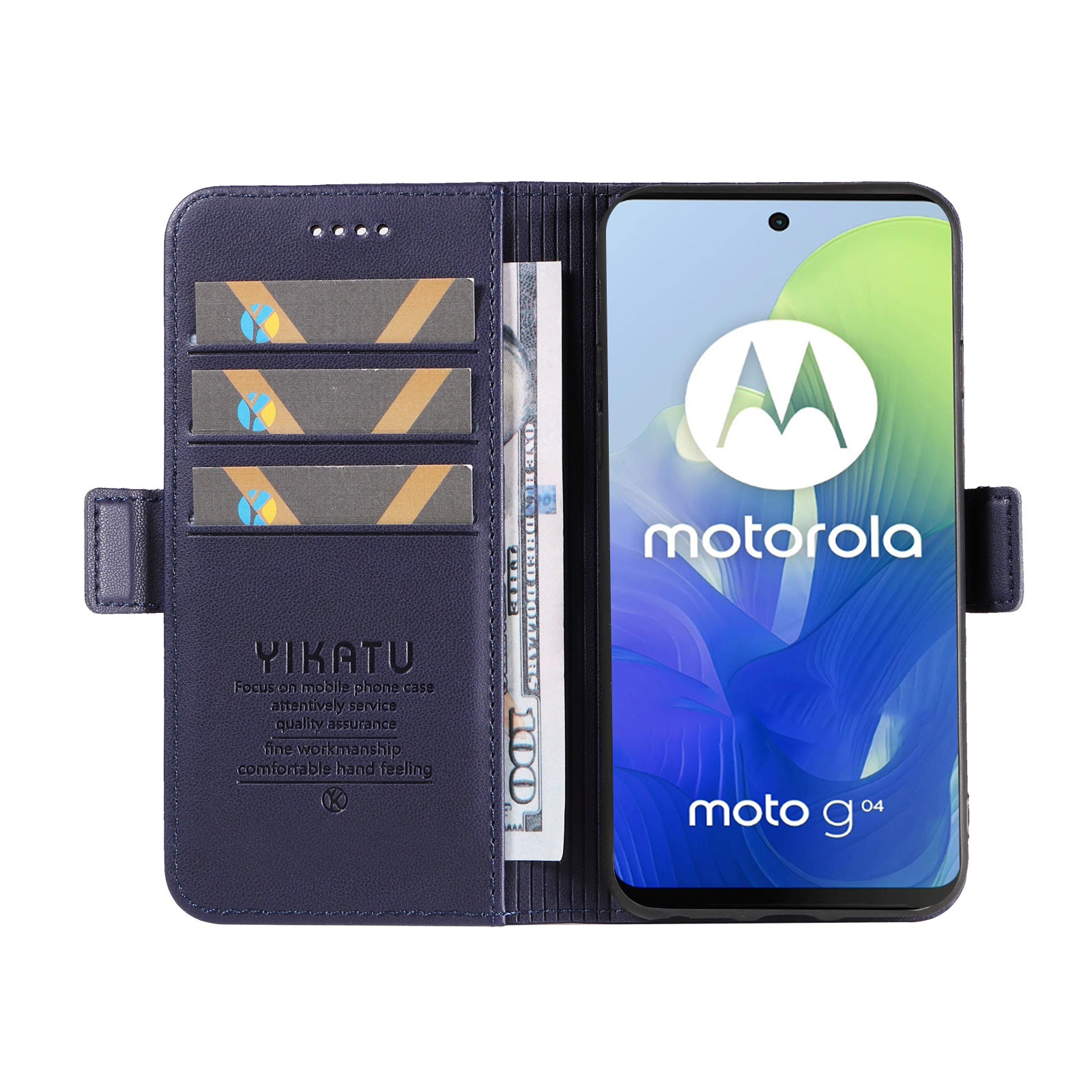 YIKATU YK-003 For Motorola Moto G04 4G / G24 4G Case PU Leather Stand Shockproof Phone Cover - Sapphire