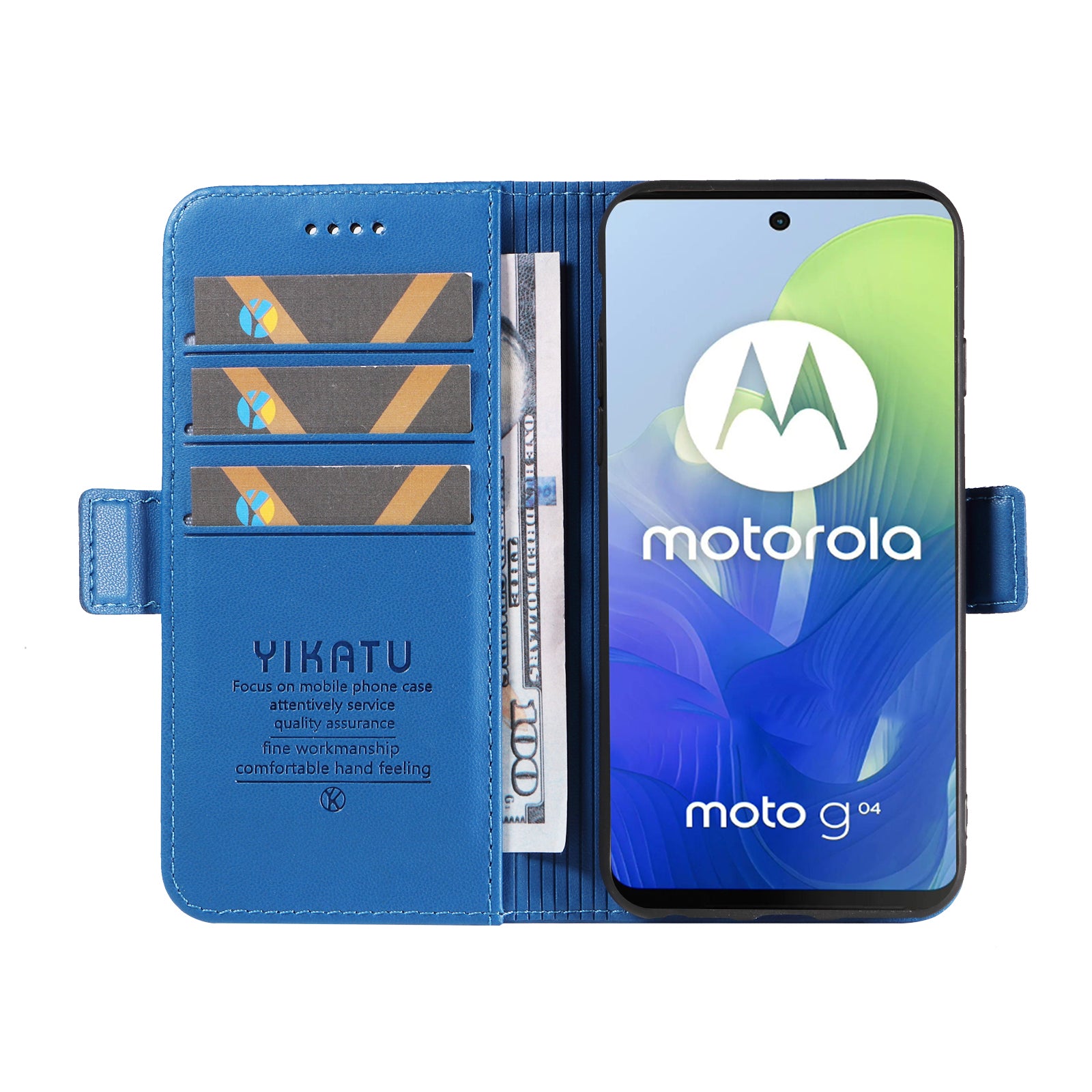 YIKATU YK-003 For Motorola Moto G04 4G / G24 4G Case PU Leather Stand Shockproof Phone Cover - Sky Blue