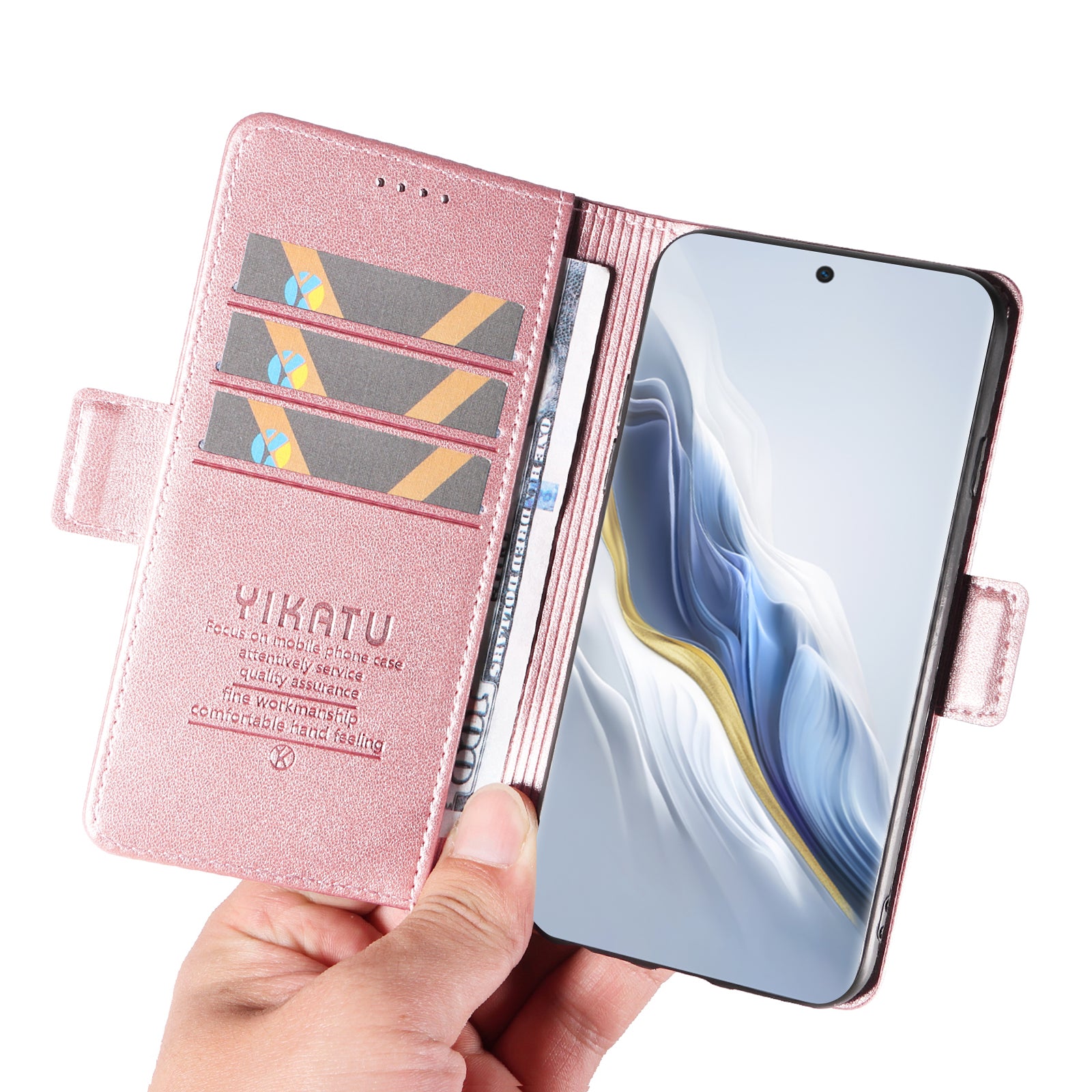 YIKATU YK-003 For Honor Magic6 5G Case PU Leather Stand Protective Phone Cover - Rose Gold