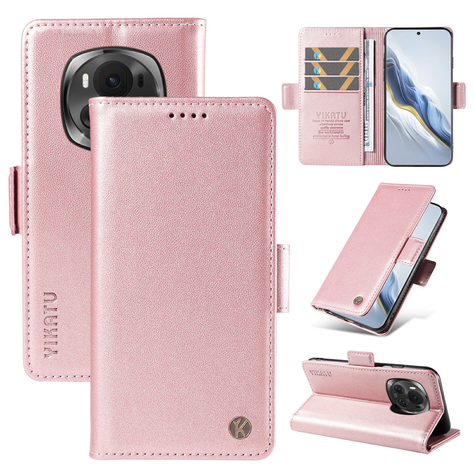 YIKATU YK-003 For Honor Magic6 5G Case PU Leather Stand Protective Phone Cover - Rose Gold